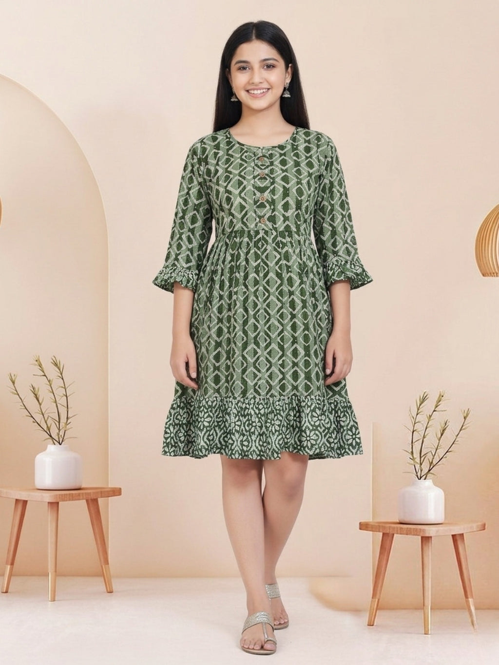 Olive Green Batik Hand Printed Cotton Straight Tunic