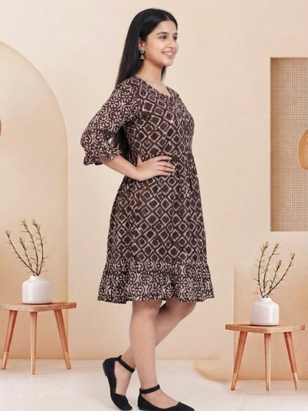 Maroon Batik Hand Printed Cotton Straight Tunic