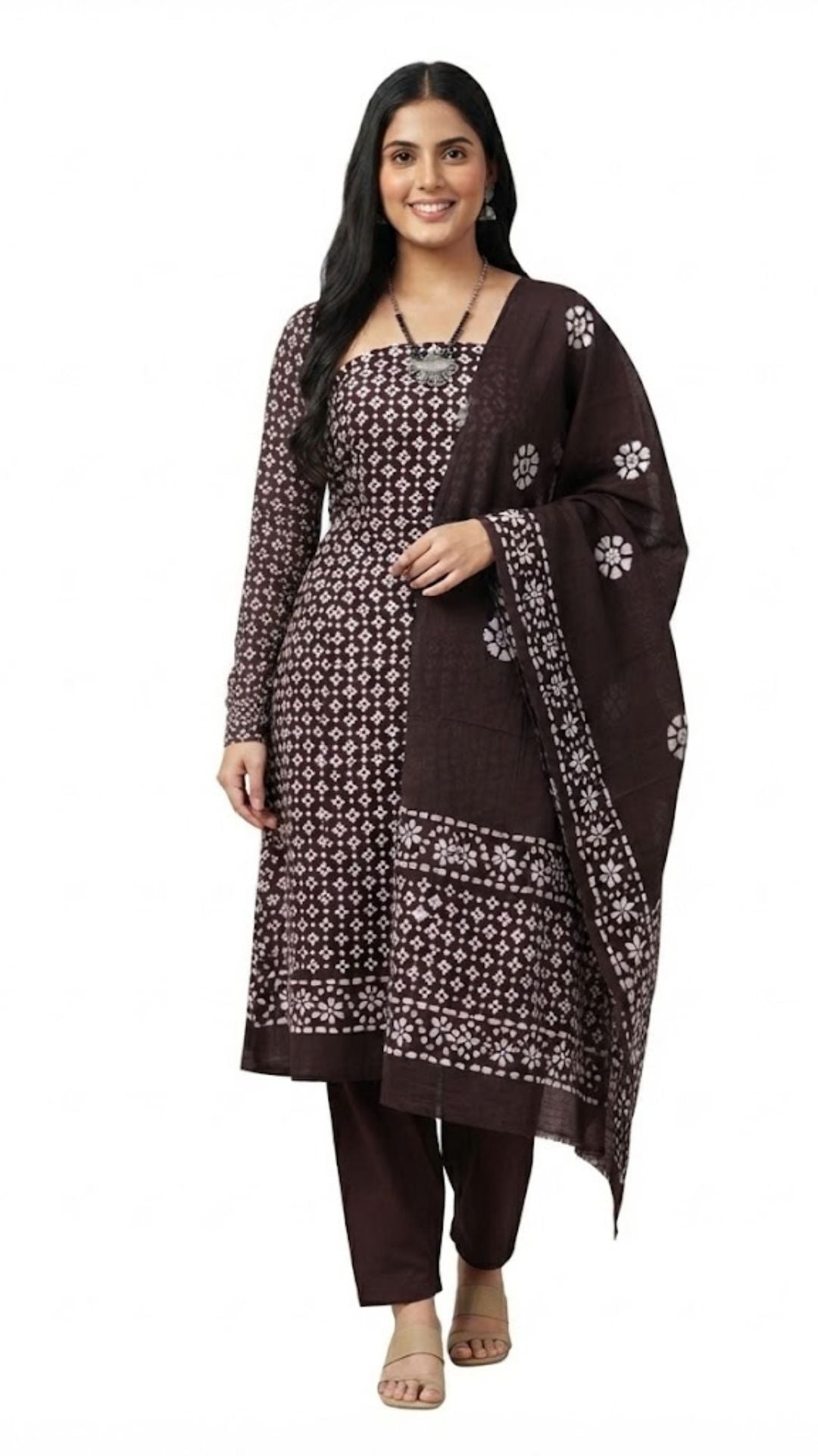 Easy Pure Cotton Single Shade Coffee Unstitched Dress Material with Cotton Dupatta (Ethnic Wear)