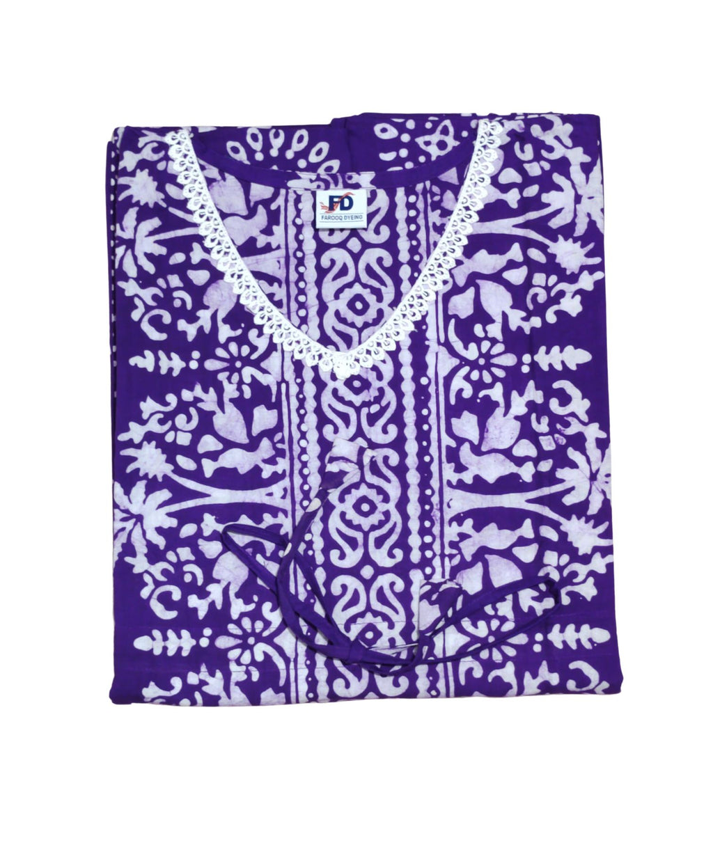 Bombay Batik Pure Cotton Kaftan Hand Block Printing – Purple Colour