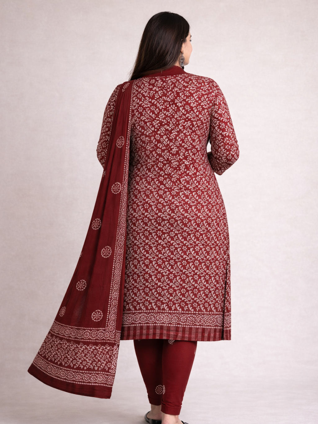 Maroon Premium Cotton Batik Print Plus Size Dress Material