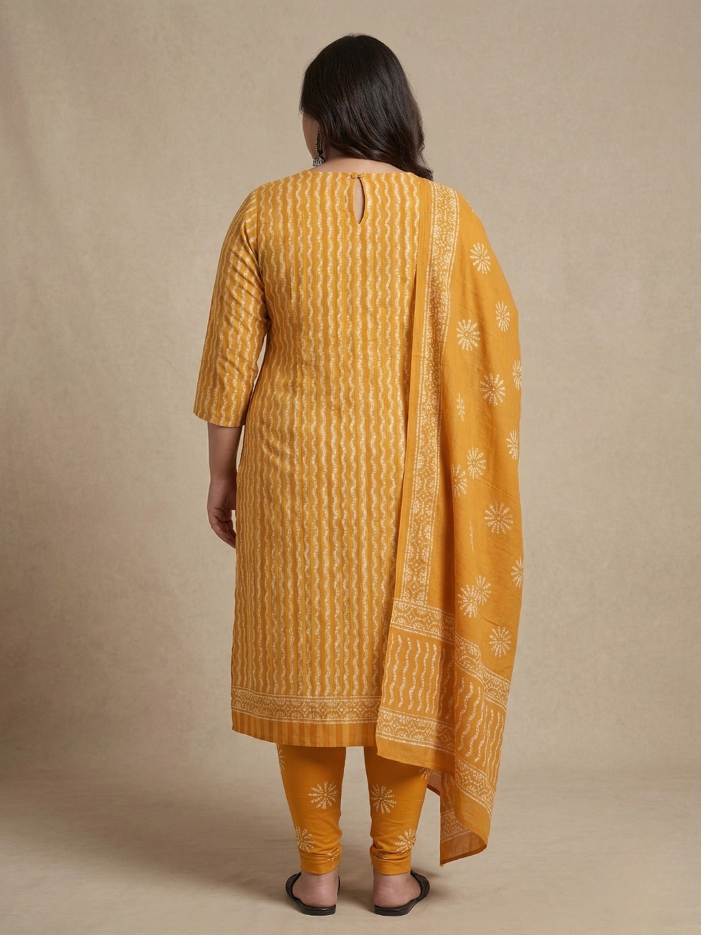 Yellow Floral Cotton Batik Print Plus Size Dress Material