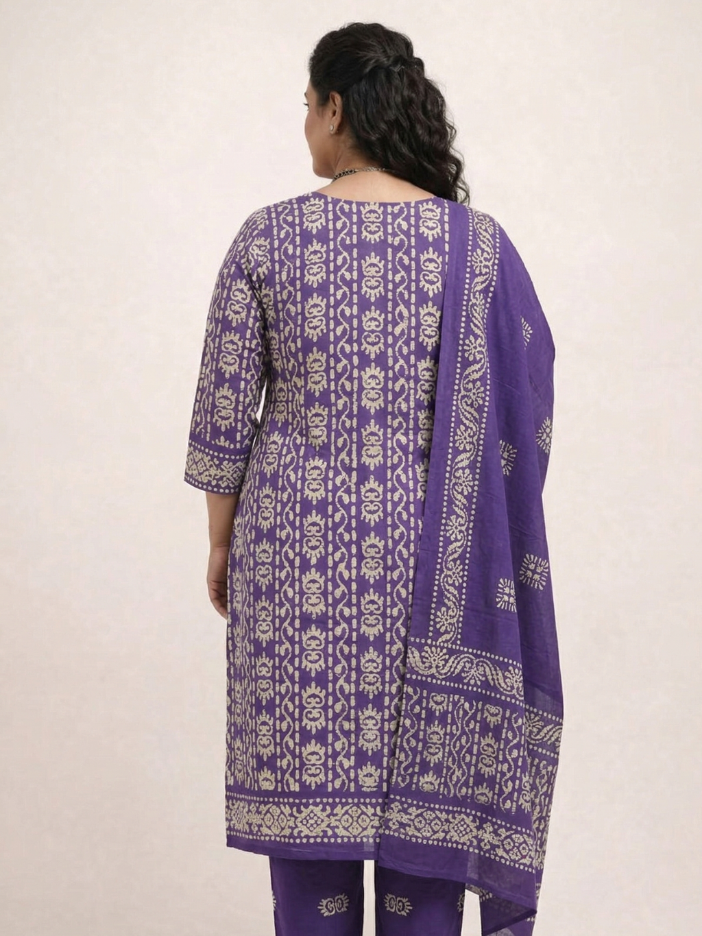 Purple Soft Cotton Batik Print Plus Size Dress Material