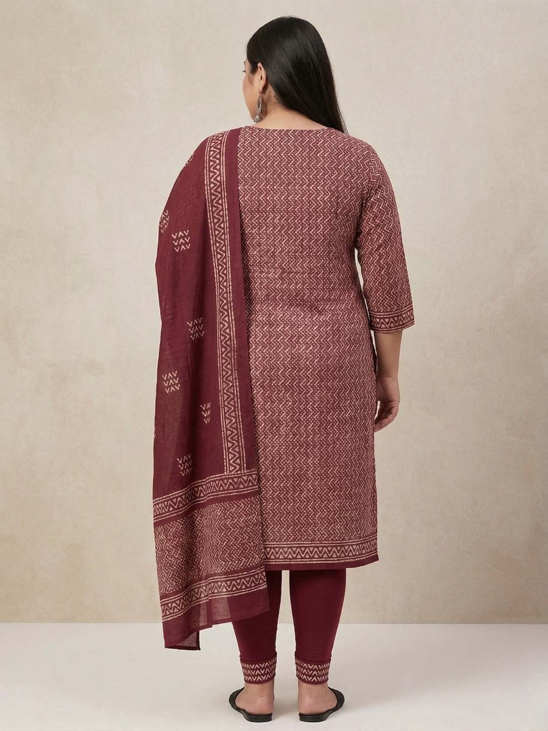 Carrot Elegant Cotton Batik Print Plus Size Dress Material