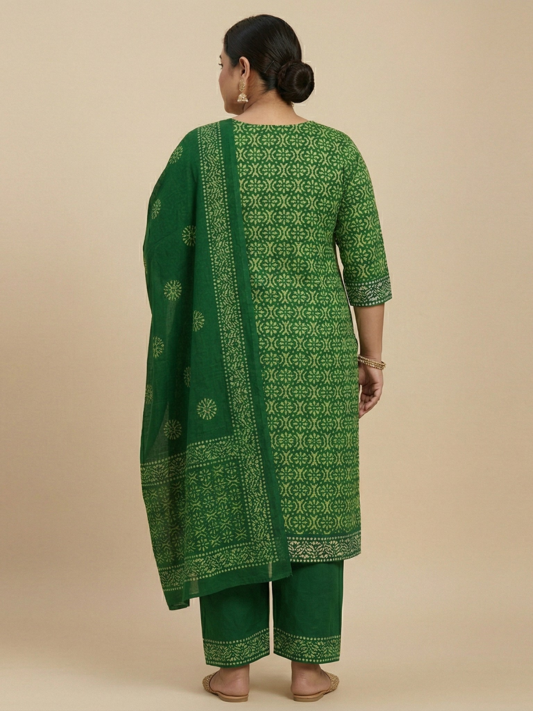 Green Elegant Cotton Batik Print Plus Size Dress Material