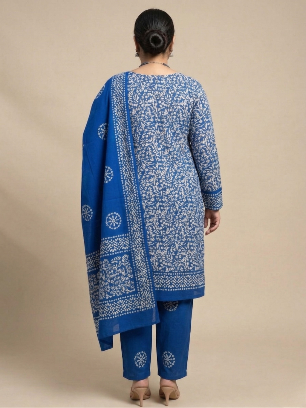 Blue Smooth Cotton Batik Print Plus Size Dress Material