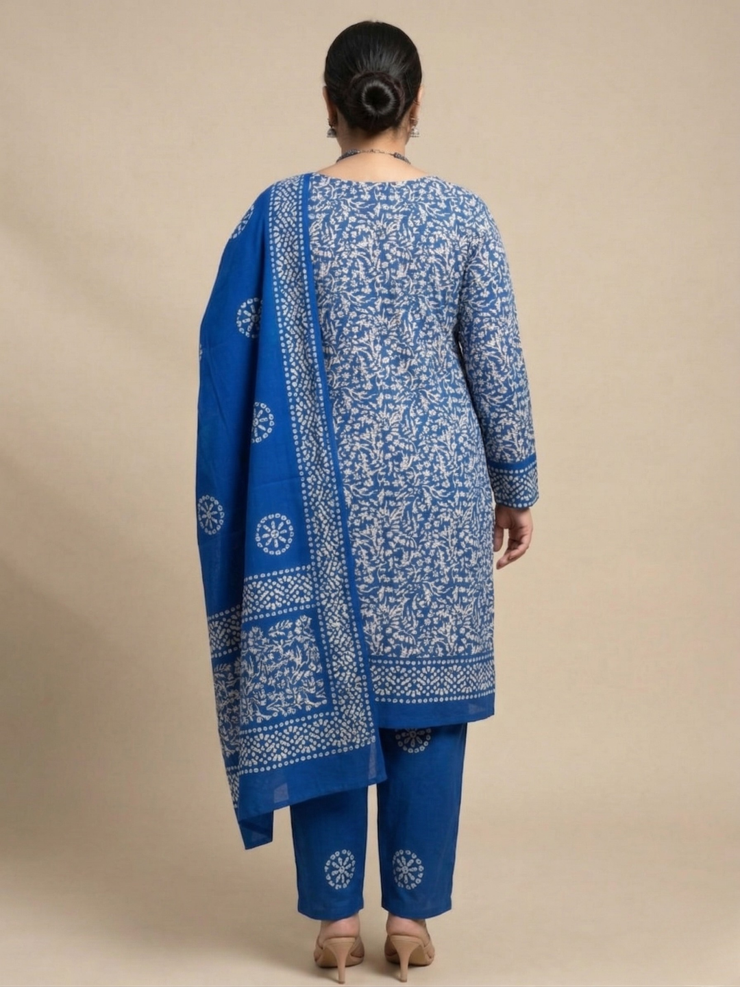 Blue Smooth Cotton Batik Print Plus Size Dress Material