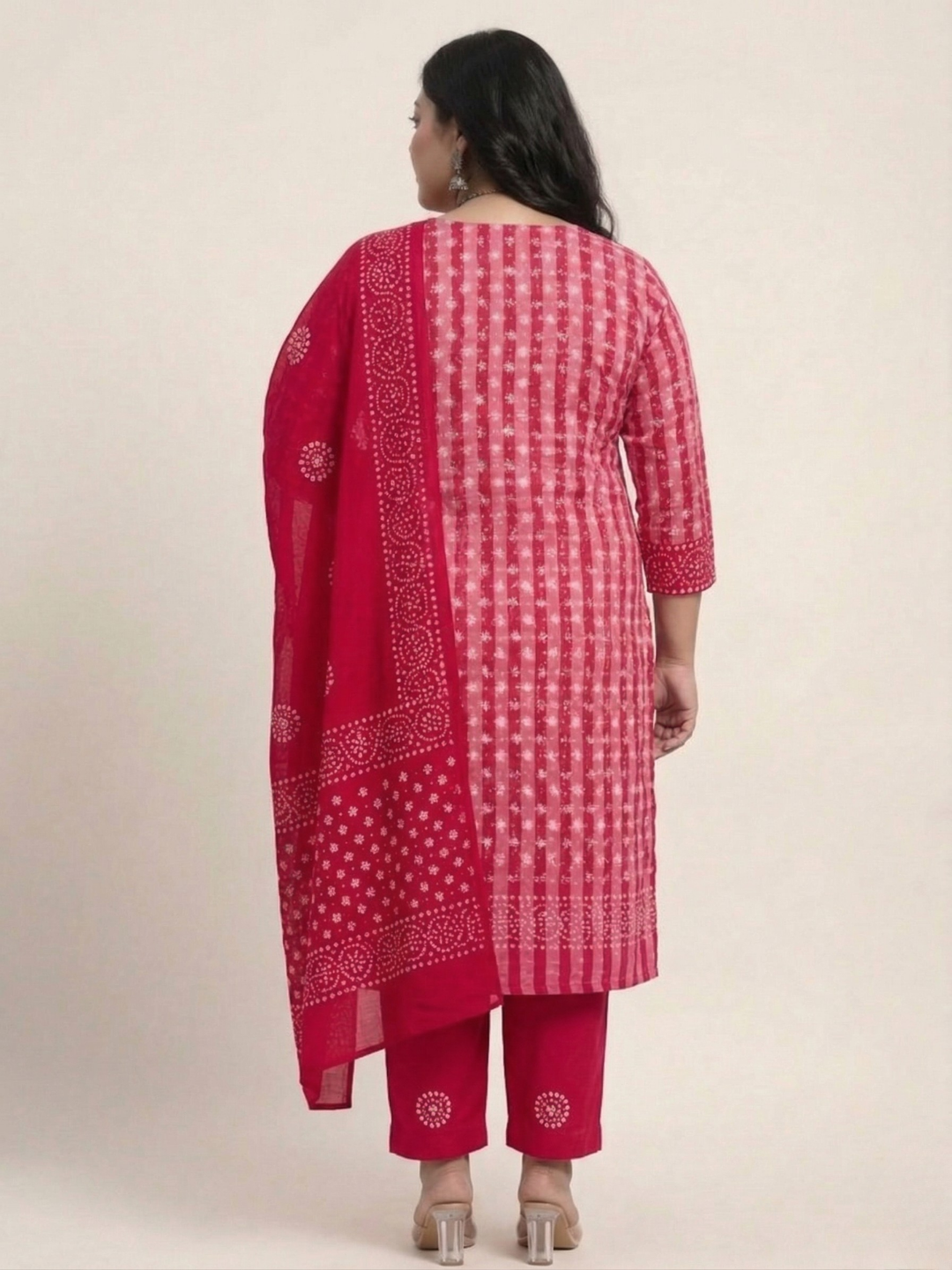 Pink Floral Cotton Batik Print Plus Size Dress Material