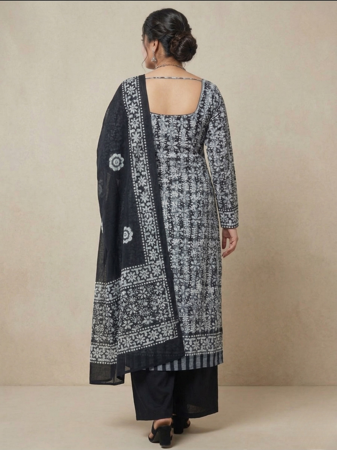 Black Soft Cotton Batik Print Plus Size Dress Material