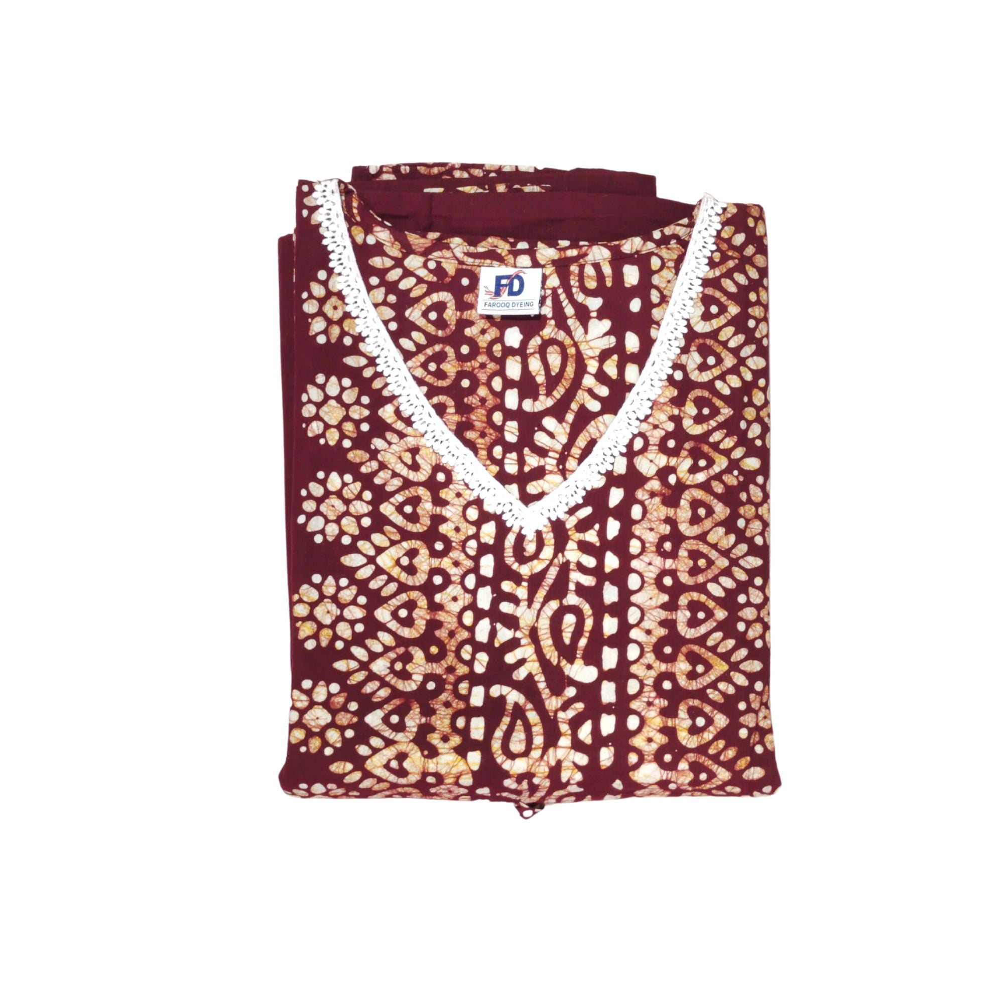 Bombay Batik Pure Cotton Kaftan Batik Handwork – Maroon Colour