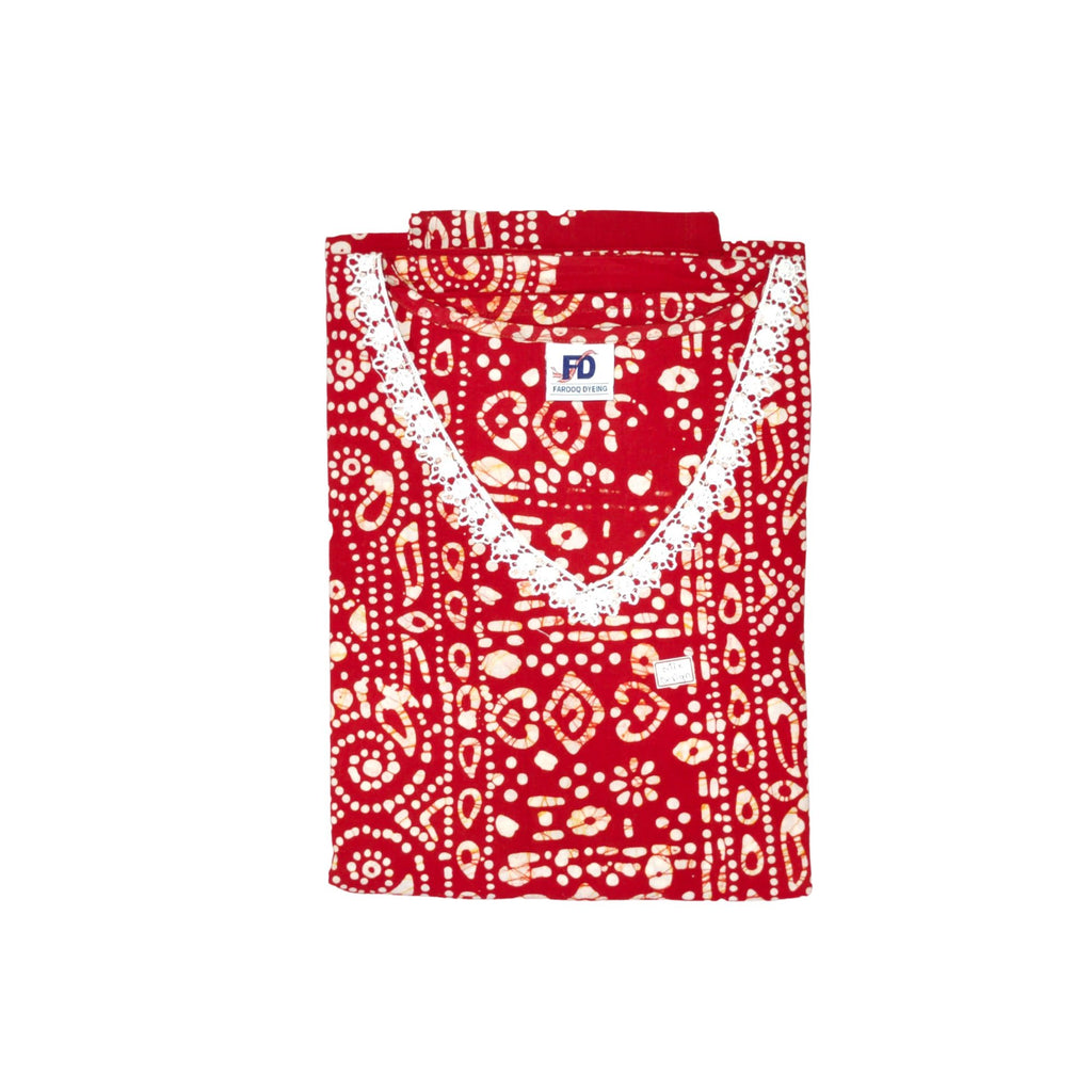 Bombay Batik Pure Cotton Kaftan Hand Block Printing – Red   Colour