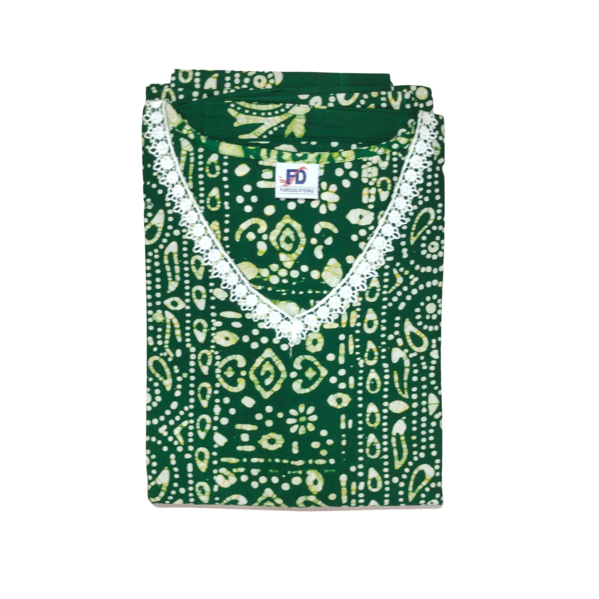 Bombay Batik Pure Cotton Kaftan Hand Block Printing – Green Colour
