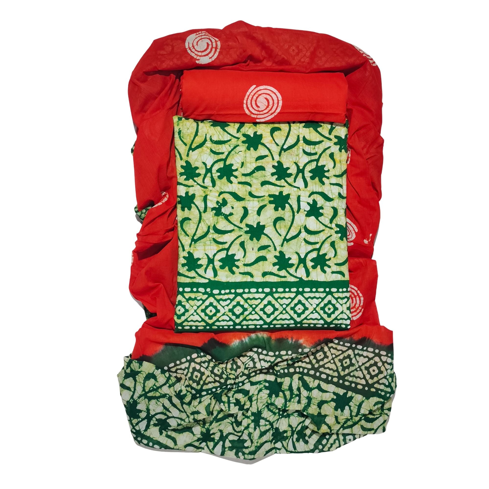 Green & Orange Ethnic Printed Salwar Suit Set With Dupatta