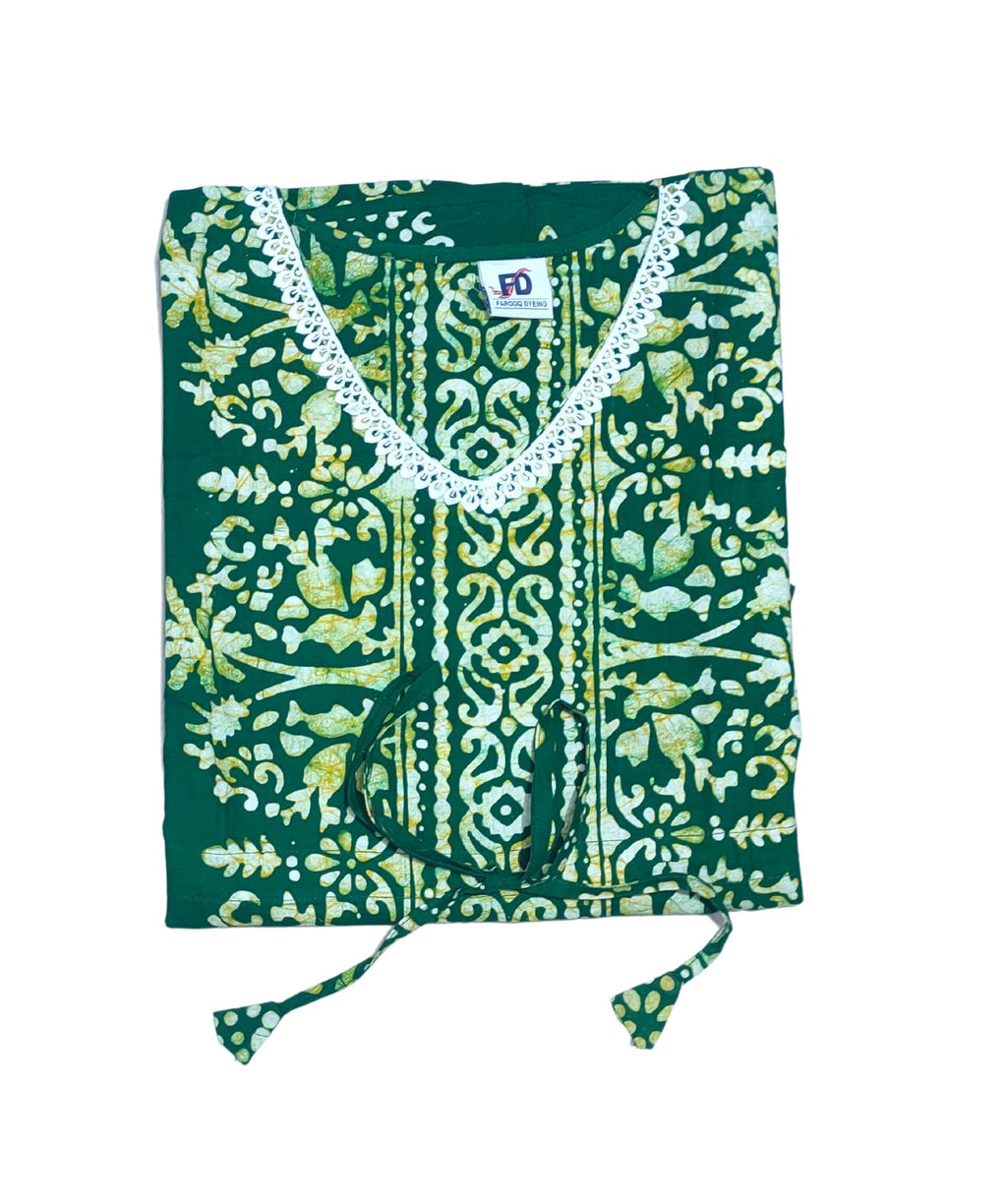 Bombay Batik Pure Cotton Kaftan Batik Handwork – Green Colour