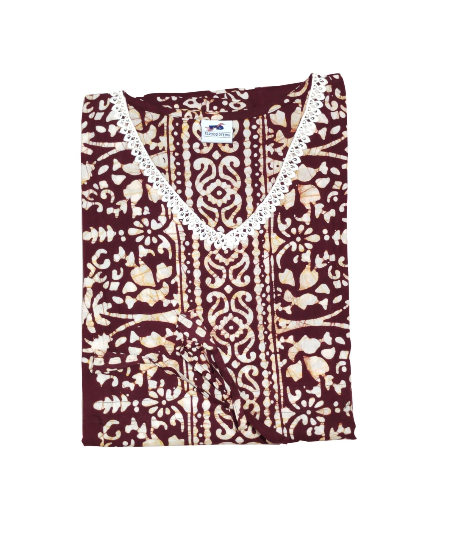 Bombay Batik Pure Cotton Kaftan Hand Block Printing – Maroon Colour