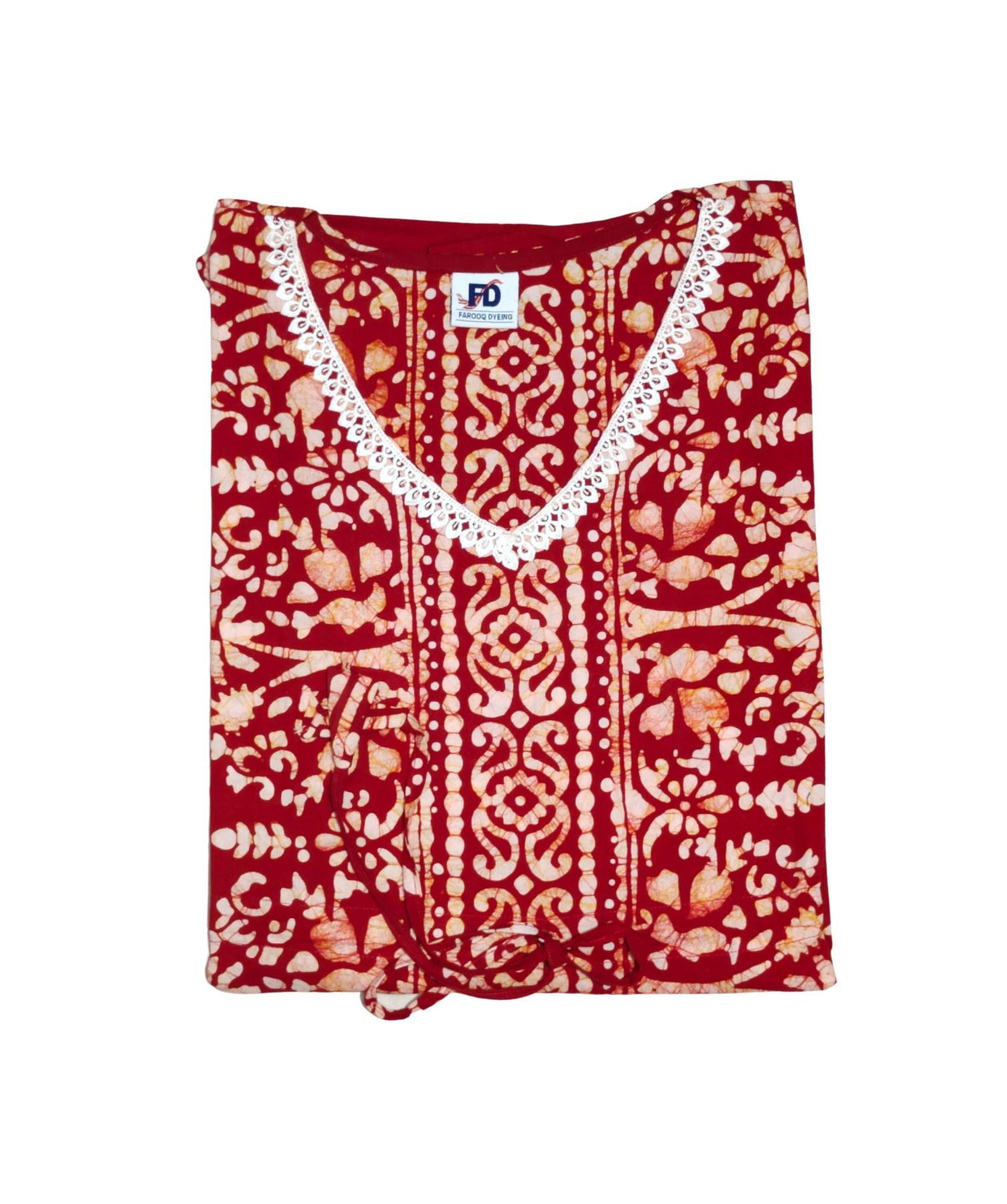 Bombay Batik Pure Cotton Kaftan Batik Handwork – Red   Colour