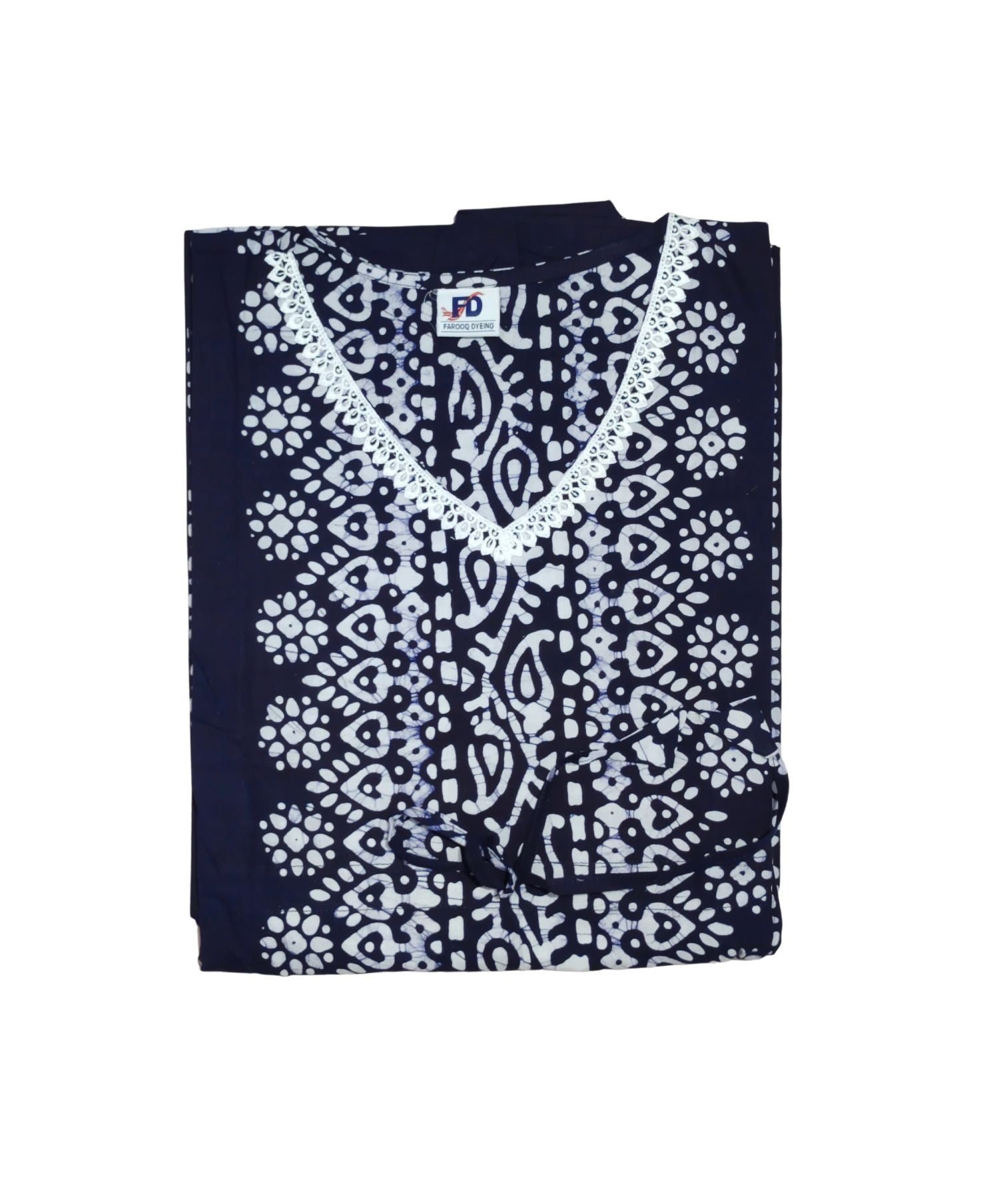 Bombay Batik Pure Cotton Kaftan Hand Block Printing – Navy Blue Colour