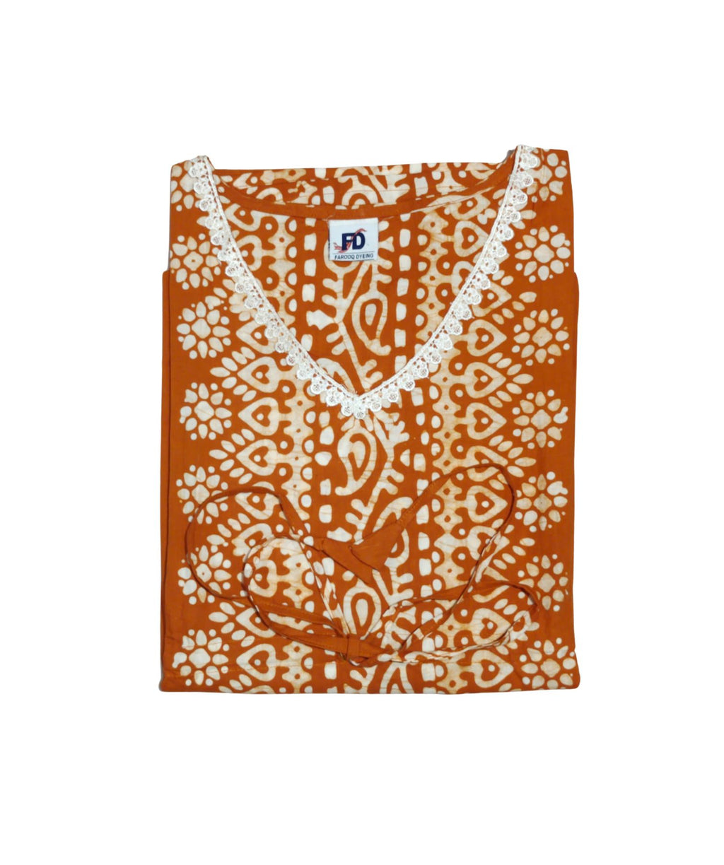 Bombay Batik Pure Cotton Kaftan Hand Block Printing – Brown Colour