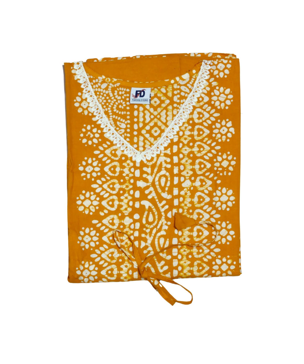 Bombay Batik Pure Cotton Kaftan Batik Handwork – Yellow Colour