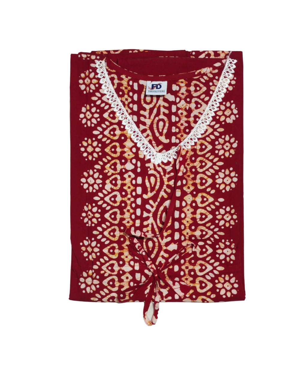Bombay Batik Pure Cotton Kaftan Hand Block Printing – Red   Colour