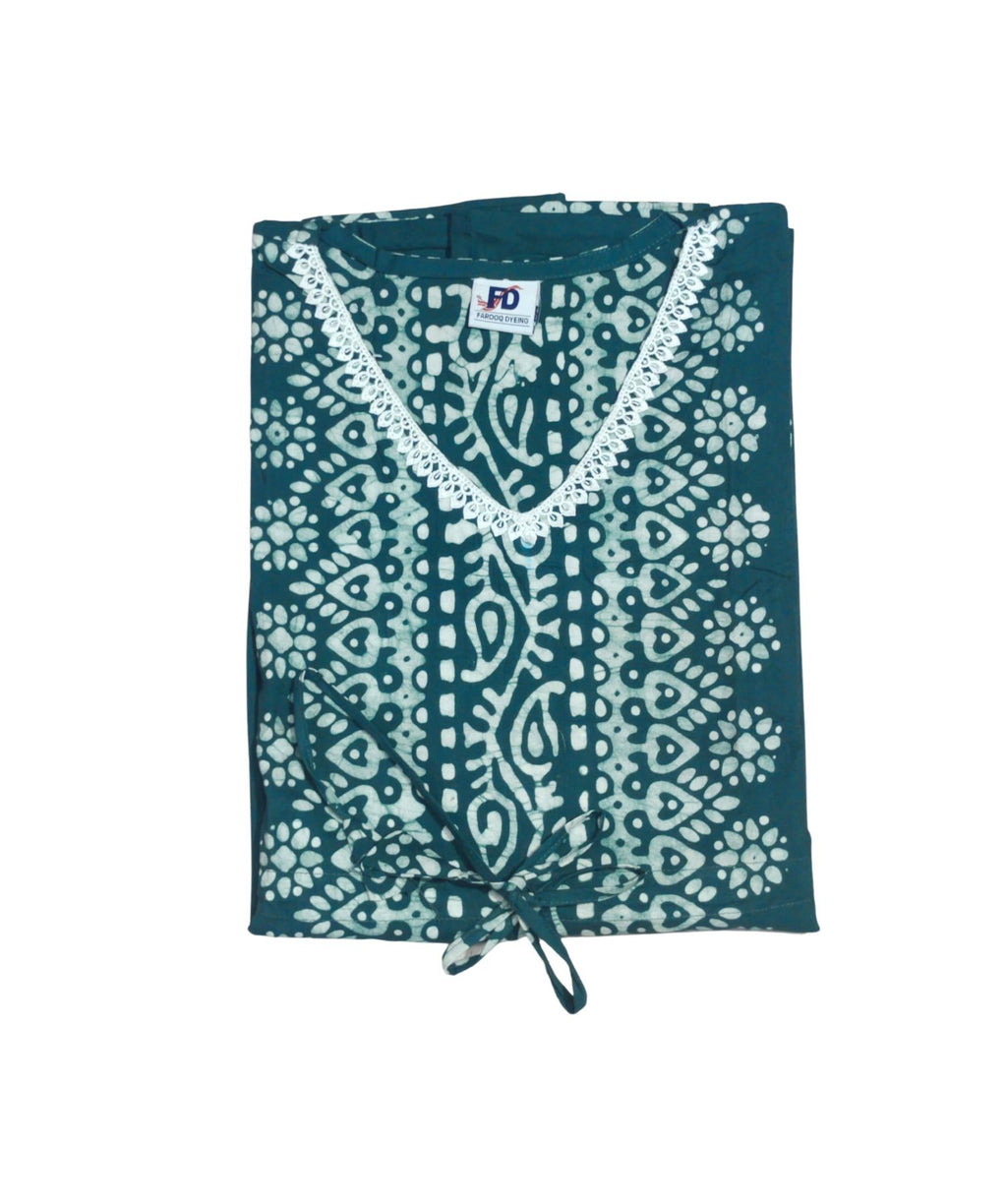 Bombay Batik Pure Cotton Kaftan Batik Handwork – Teal Green Colour