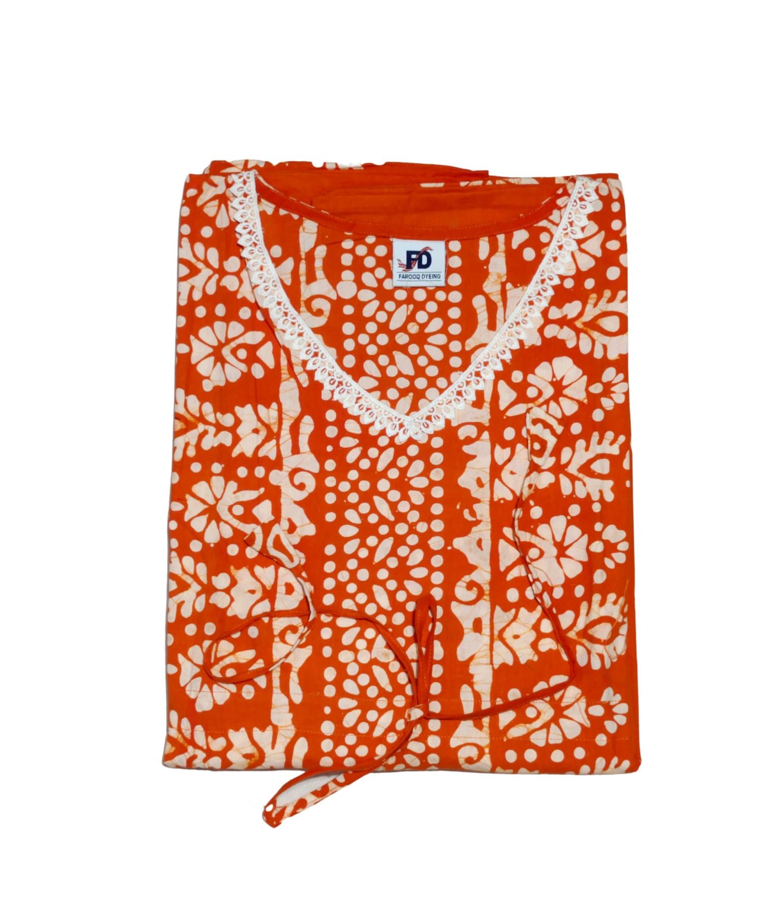 Bombay Batik Pure Cotton Kaftan Hand Block Printing – Orange Colour