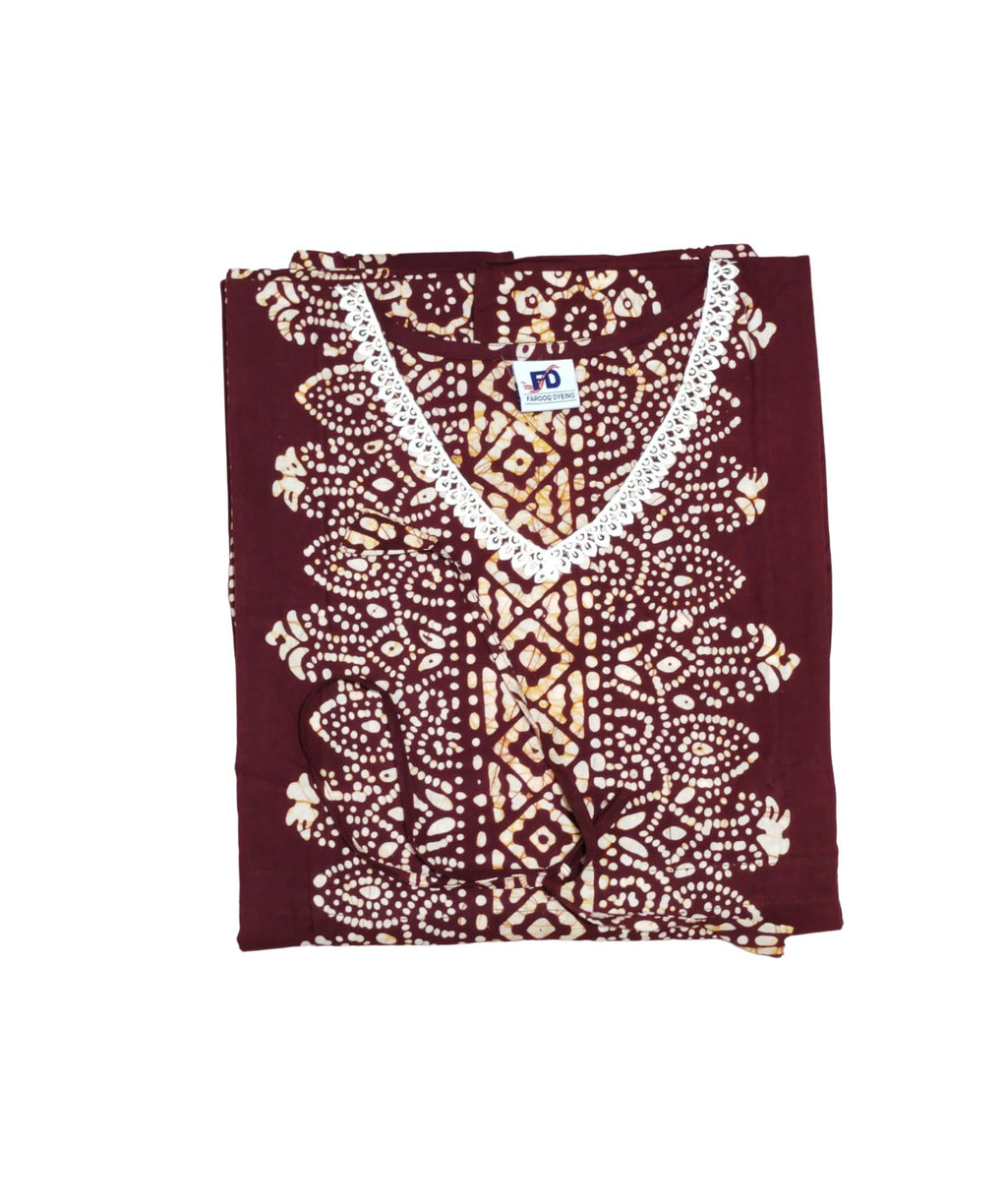 Bombay Batik Pure Cotton Kaftan Hand Block Printing – Maroon Colour