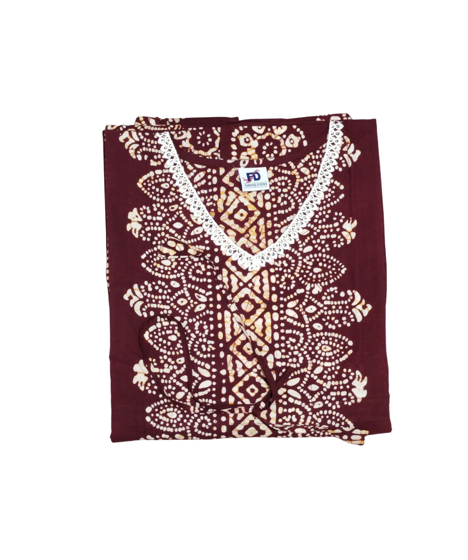 Bombay Batik Pure Cotton Kaftan Hand Block Printing – Maroon Colour