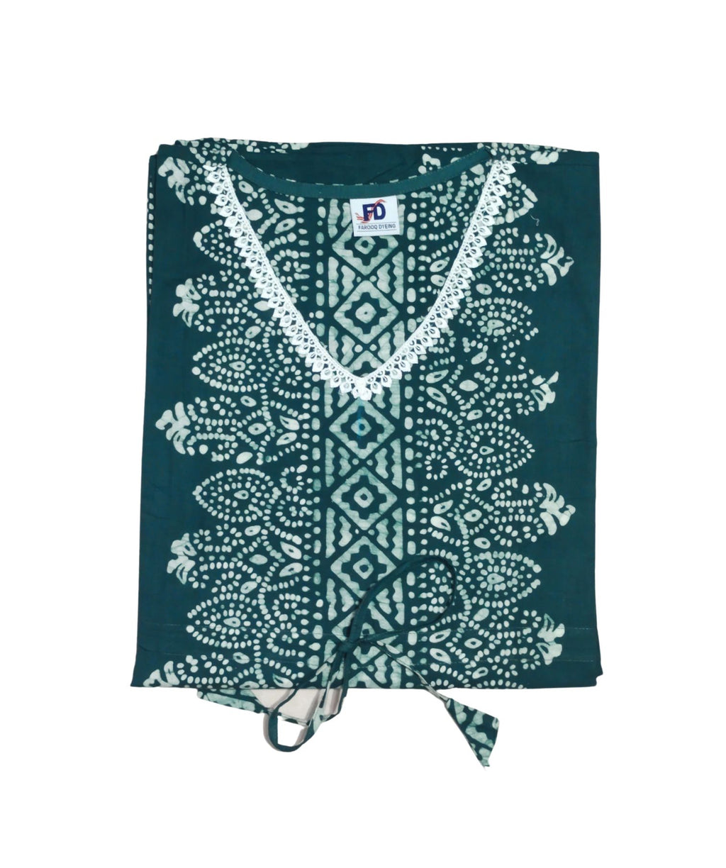 Bombay Batik Pure Cotton Kaftan Hand Block Printing – Teal Green Colour