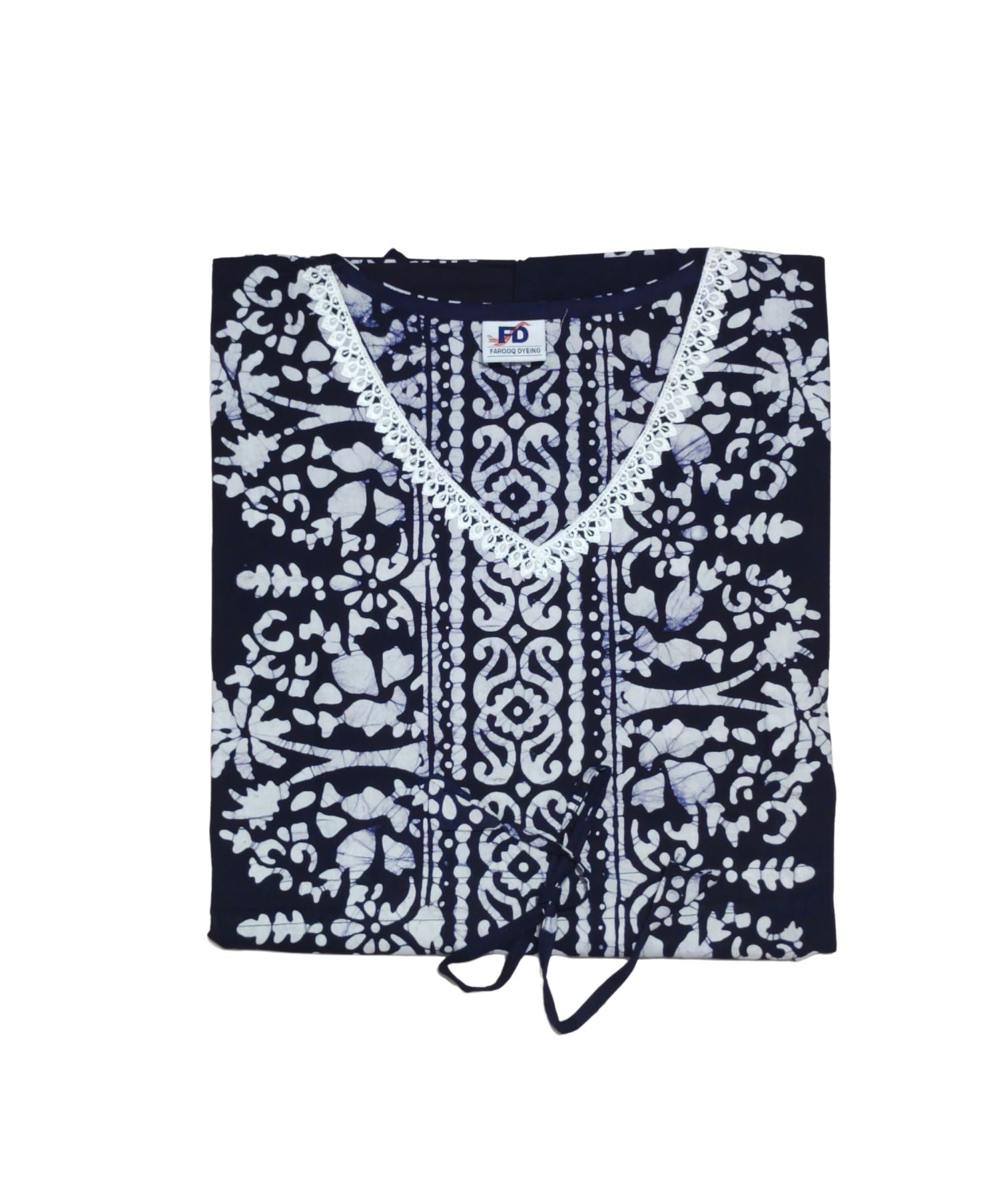 Bombay Batik Pure Cotton Kaftan Hand Block Printing – Navy Blue Colour