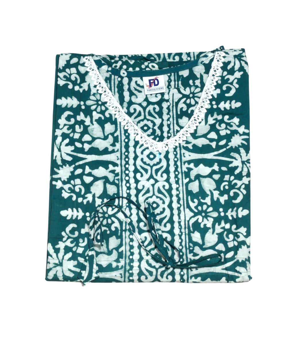 Bombay Batik Pure Cotton Kaftan Batik Handwork – Teal Green Colour