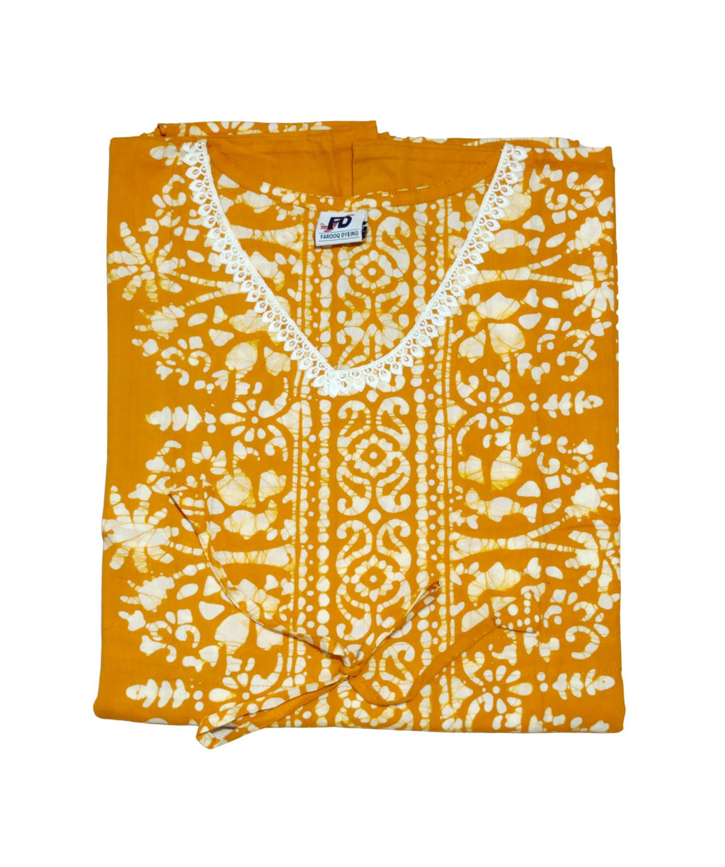 Bombay Batik Pure Cotton Kaftan Batik Handwork – Yellow Colour