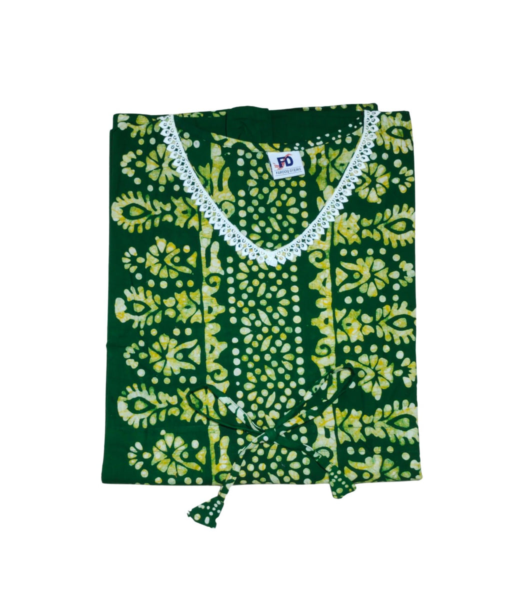 Bombay Batik Pure Cotton Kaftan Hand Block Printing – Green Colour