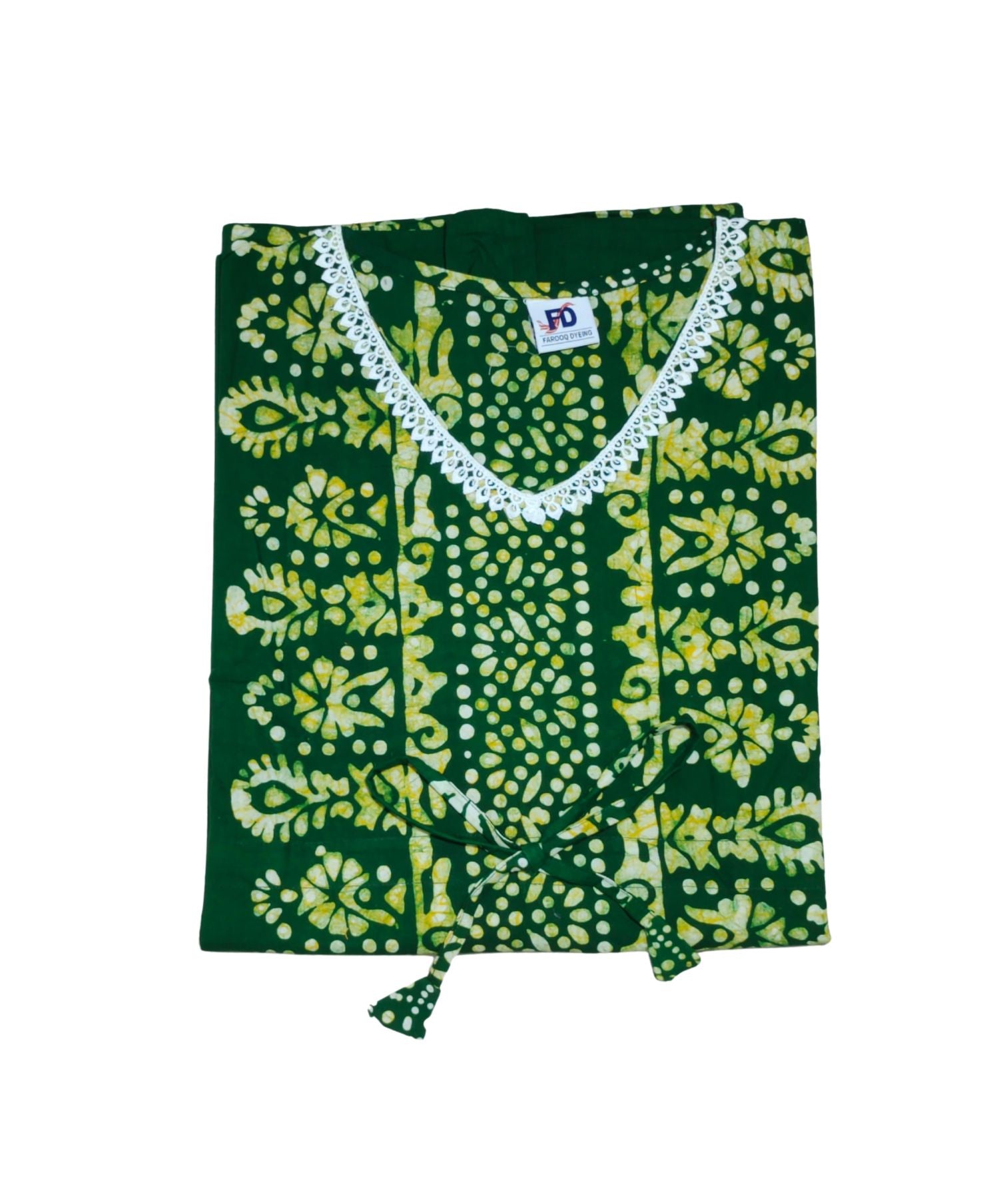 Bombay Batik Pure Cotton Kaftan Hand Block Printing – Green Colour