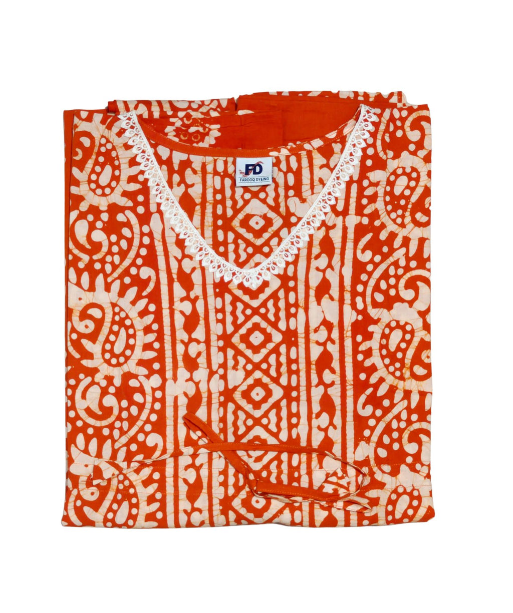 Bombay Batik Pure Cotton Kaftan Batik Handwork – Orange Colour