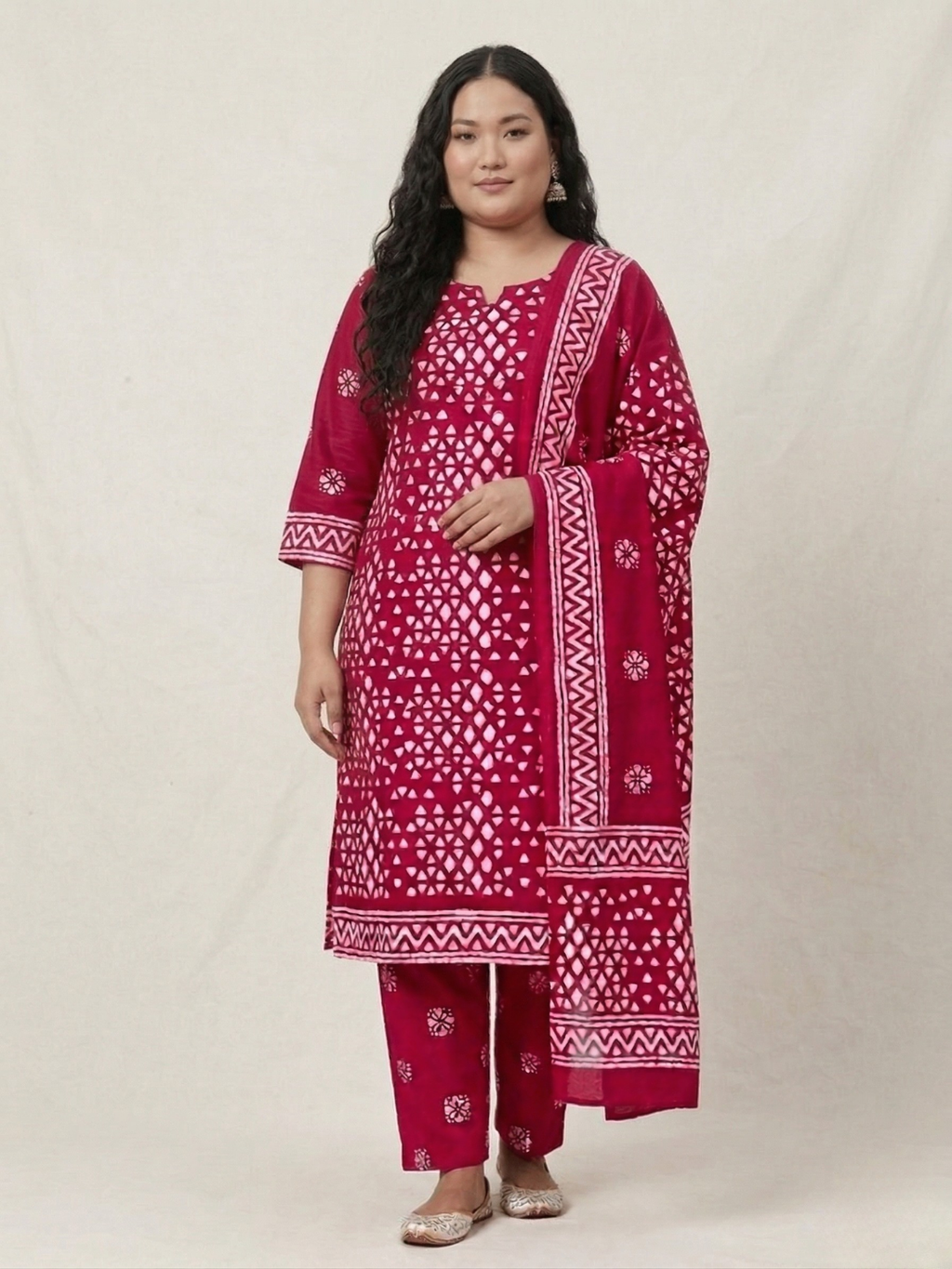 Pink Smooth Cotton Batik Print Plus Size Dress Material
