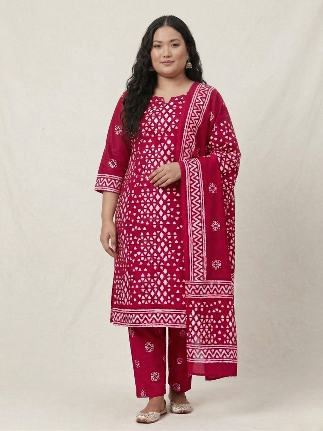 Pink Smooth Cotton Batik Print Plus Size Dress Material
