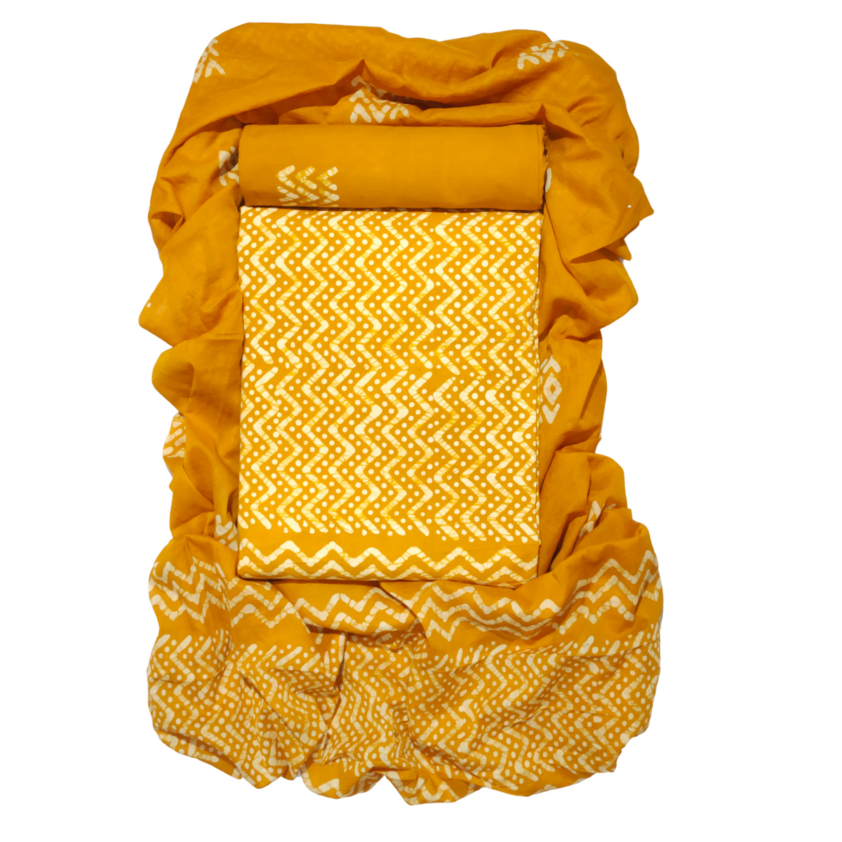 Pure Cotton Overdyed Mustard & Cream Unstitched Dress Material with Cotton Dupatta (Office Wear)