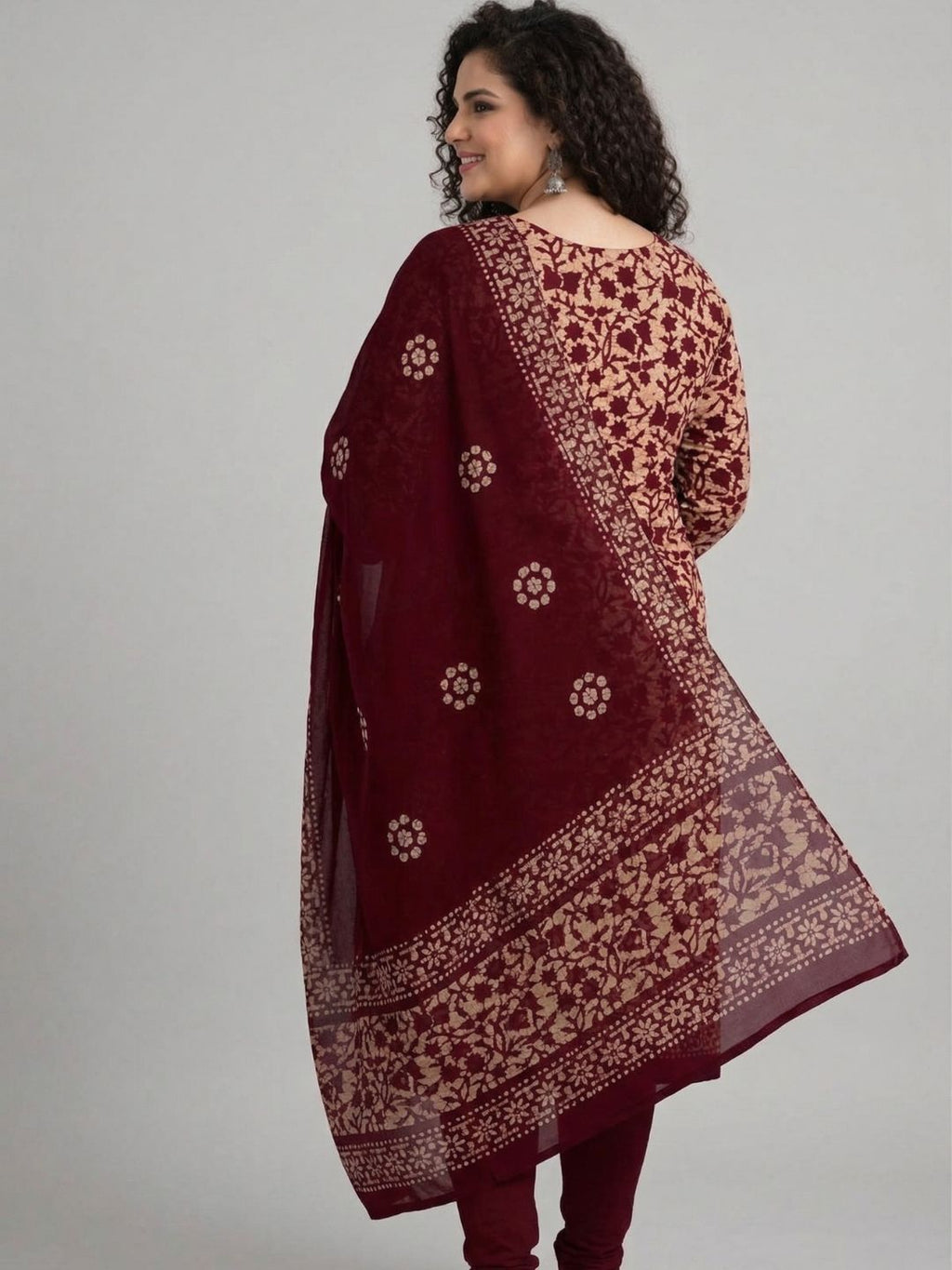 Maroon Vibrant Cotton Batik Print Plus Size Dress Material