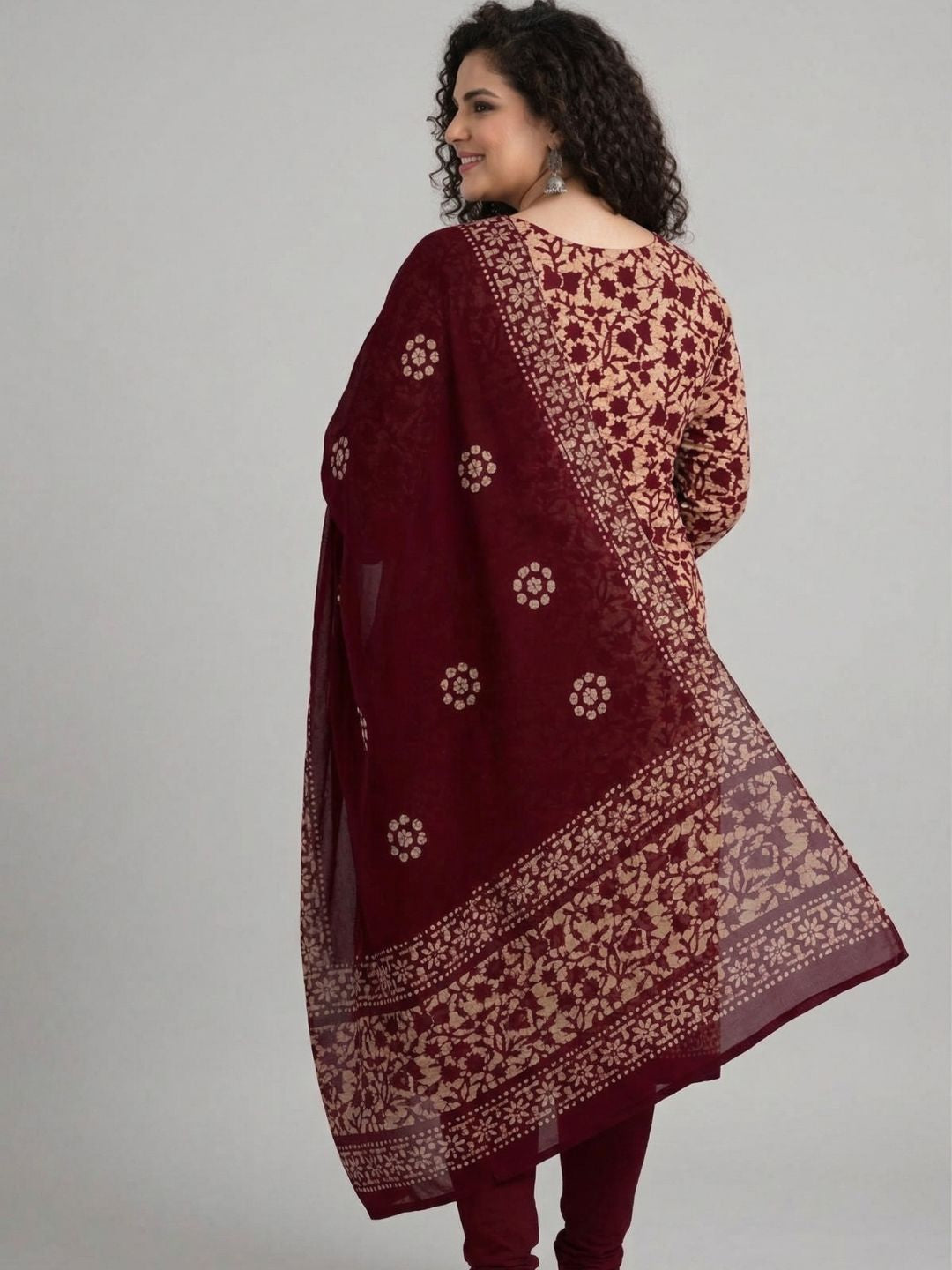 Maroon Vibrant Cotton Batik Print Plus Size Dress Material