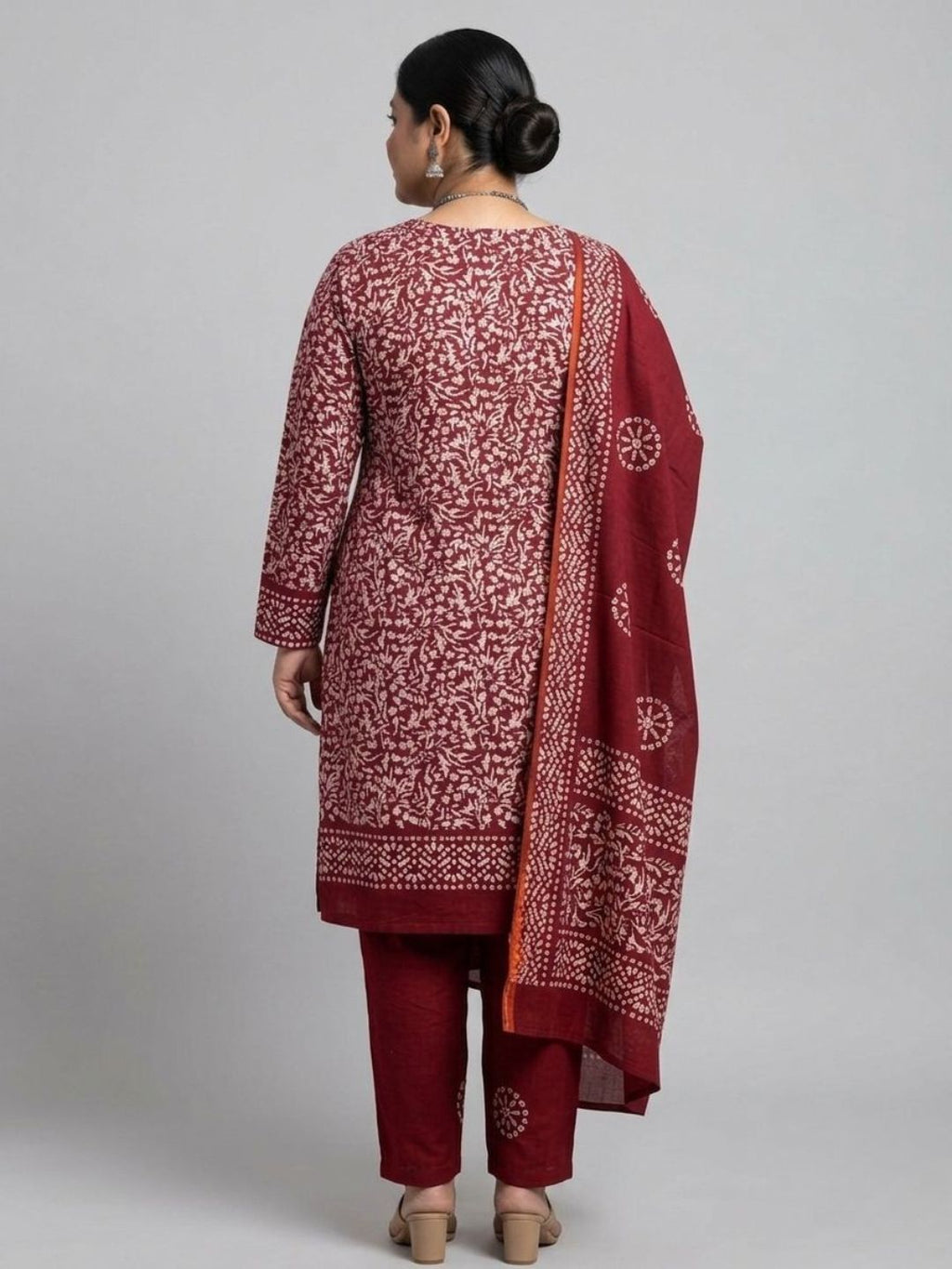 Red Vibrant Cotton Batik Print Plus Size Dress Material