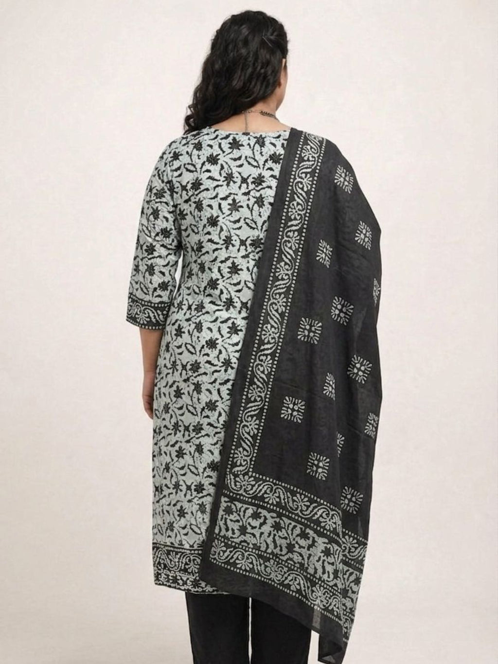 Black Premium Cotton Batik Print Plus Size Dress Material