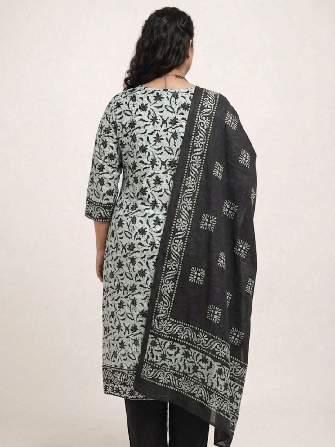 Black Premium Cotton Batik Print Plus Size Dress Material