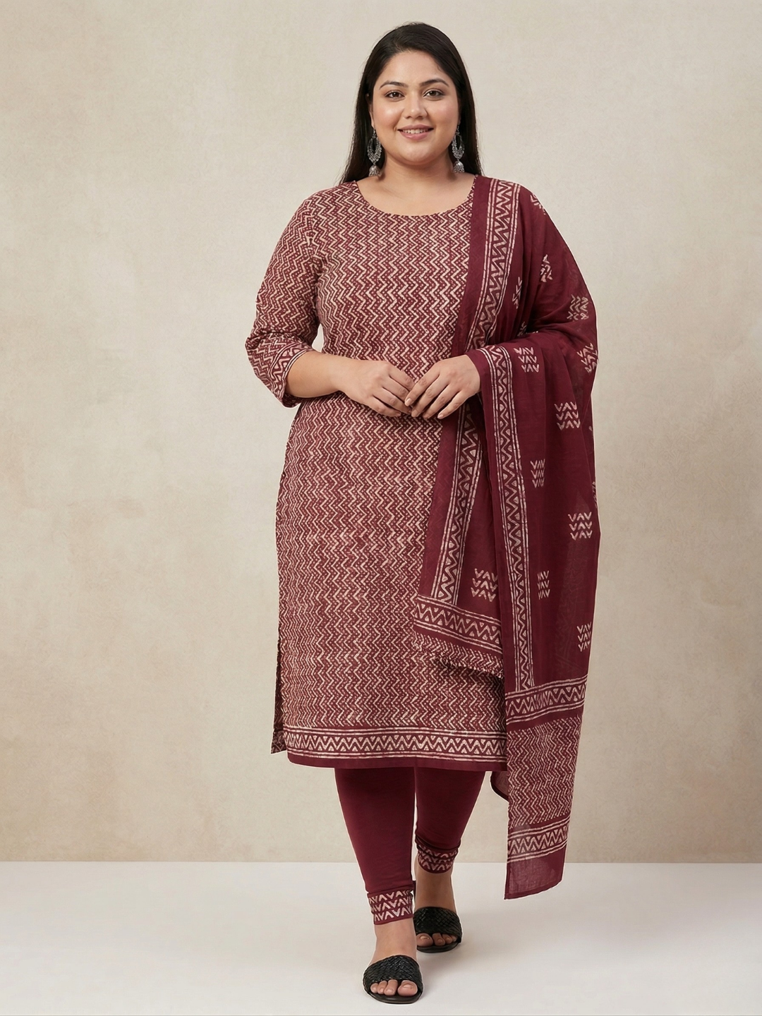Carrot Elegant Cotton Batik Print Plus Size Dress Material