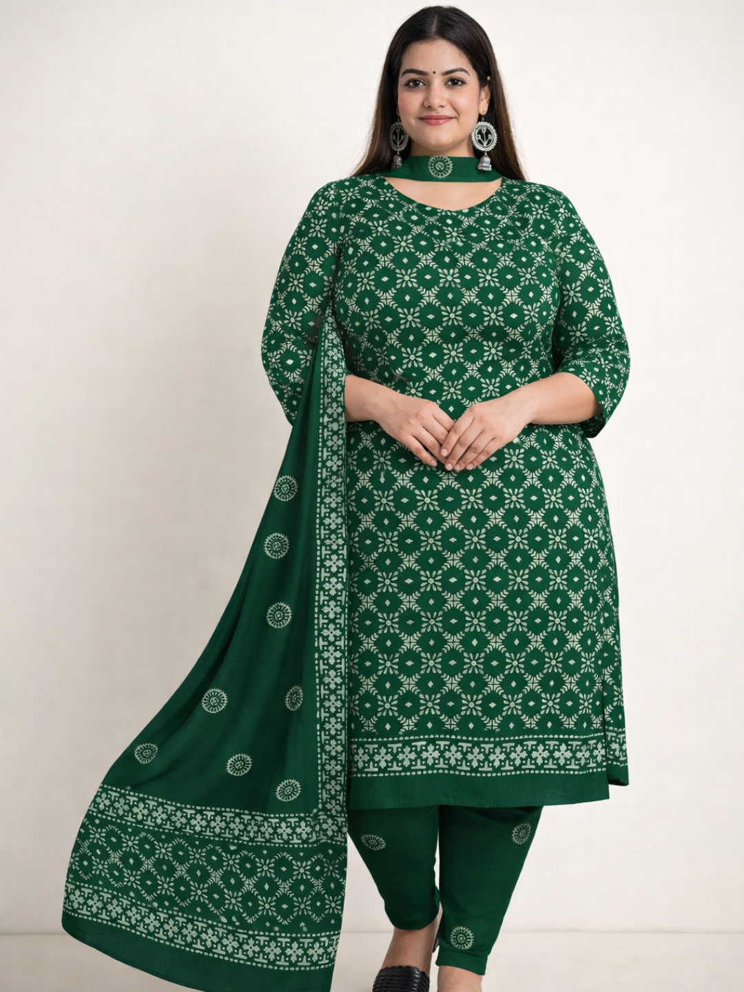 Green Premium Cotton Batik Print Plus Size Dress Material