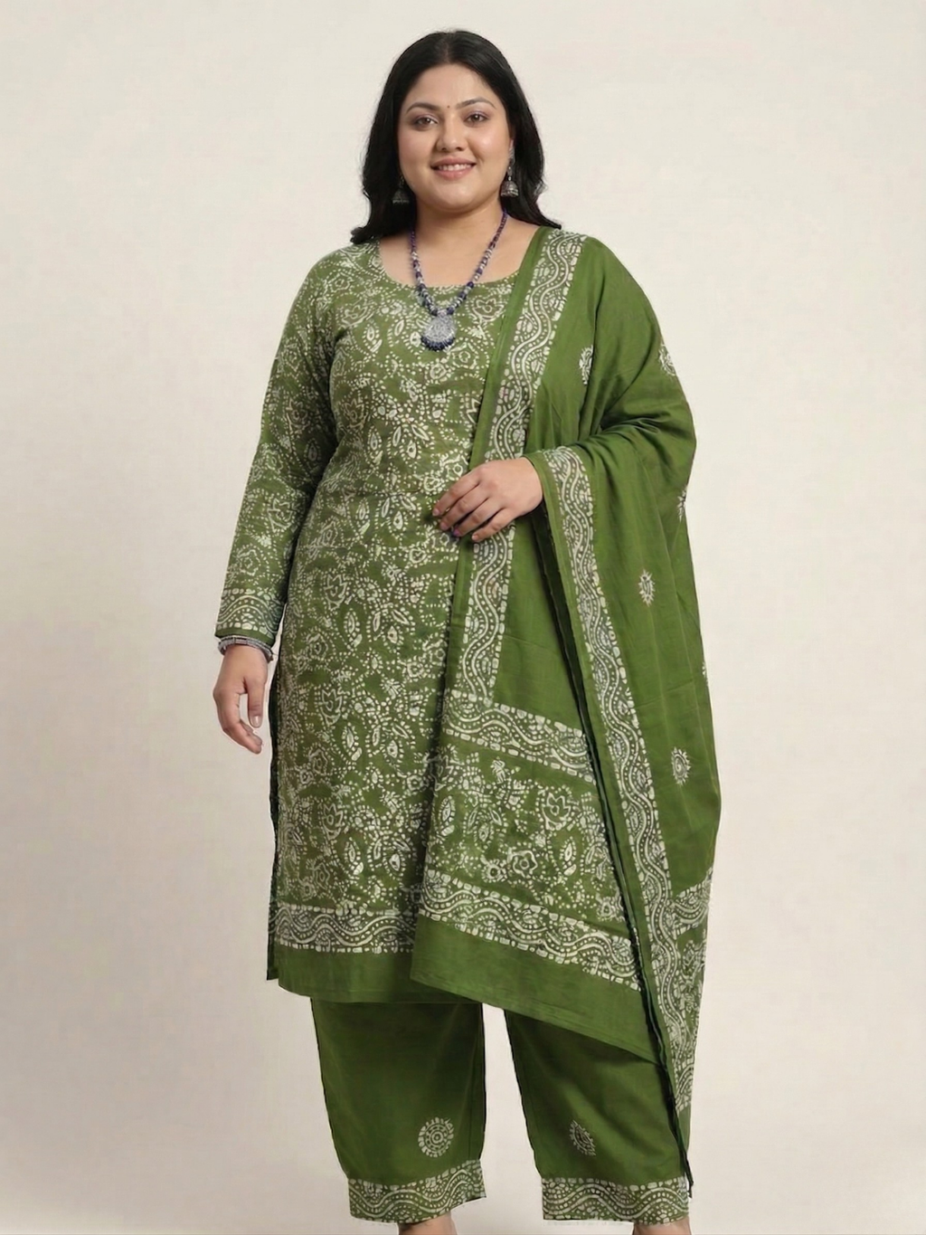 Mehndi Floral Cotton Batik Print Plus Size Dress Material