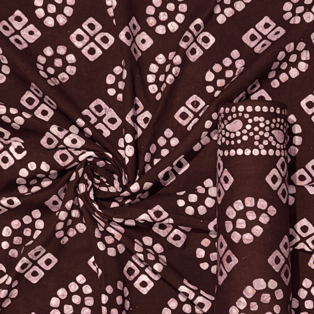 Elegant Coffee Hand Batik Print Pure Cotton Fabric – 3 meters (Top Stitching)