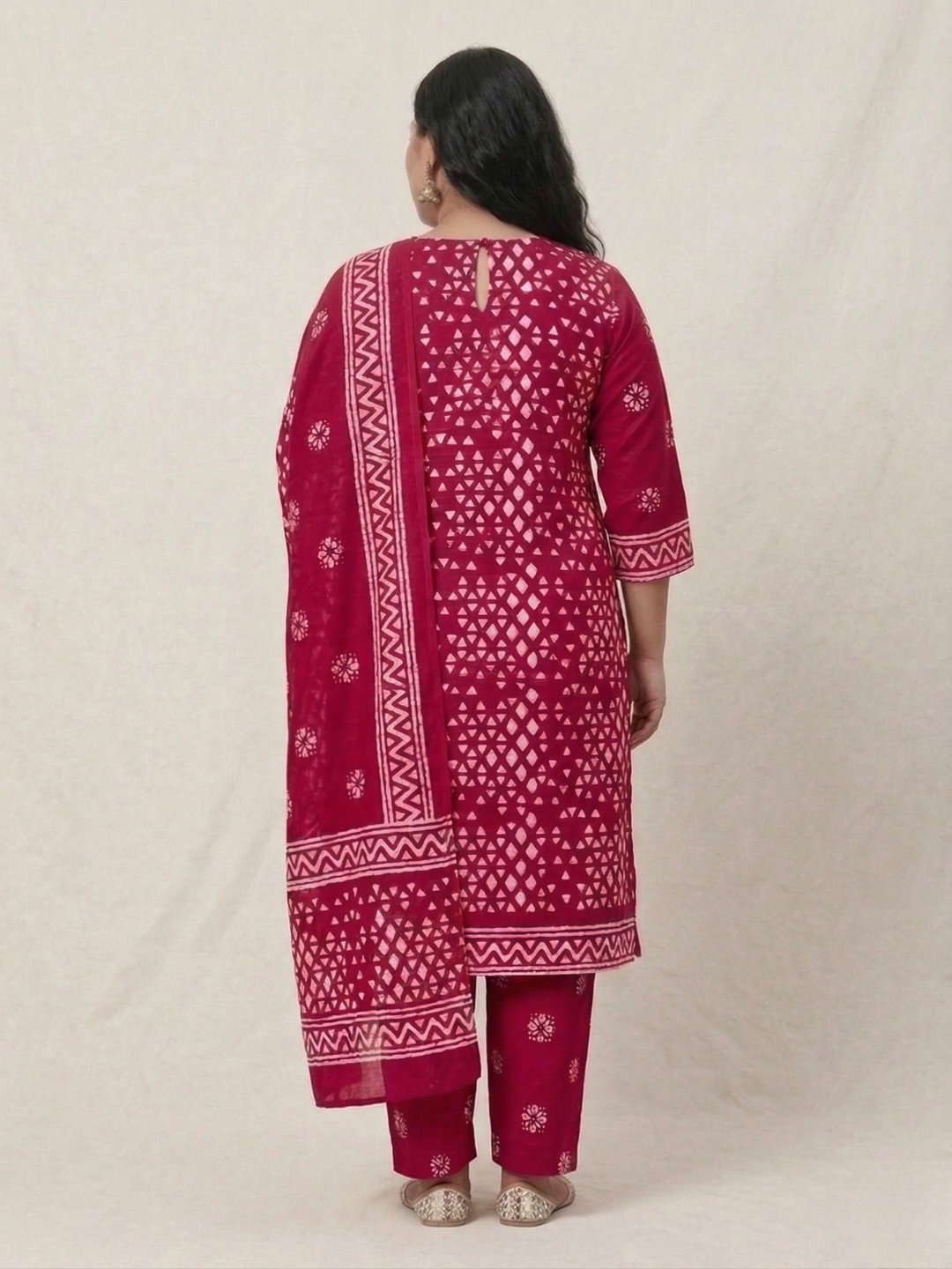 Pink Smooth Cotton Batik Print Plus Size Dress Material
