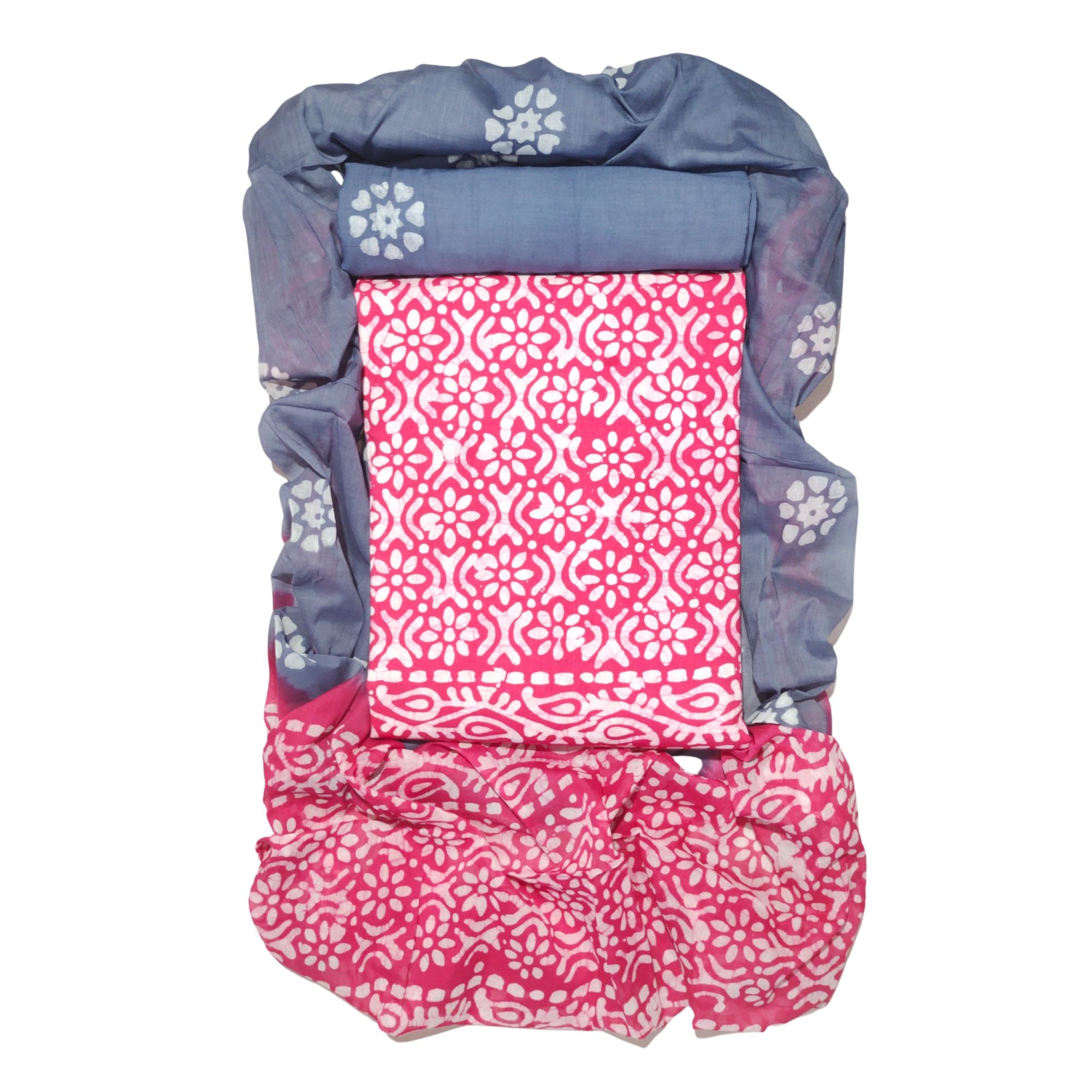 Pink & Grey Ethnic Printed Salwar Suit With Dupatta