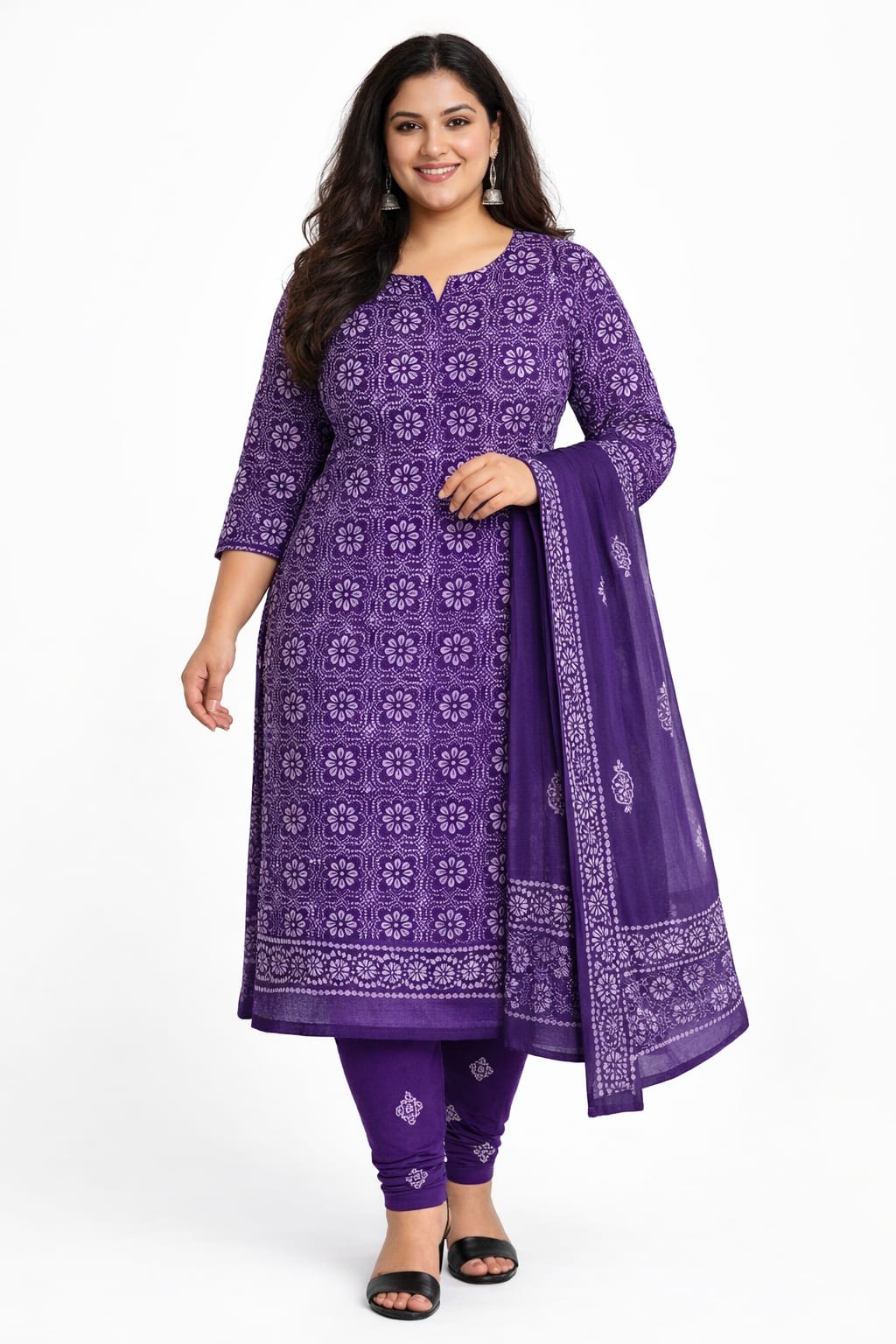 Purple Floral Cotton Batik Print Plus Size Dress Material
